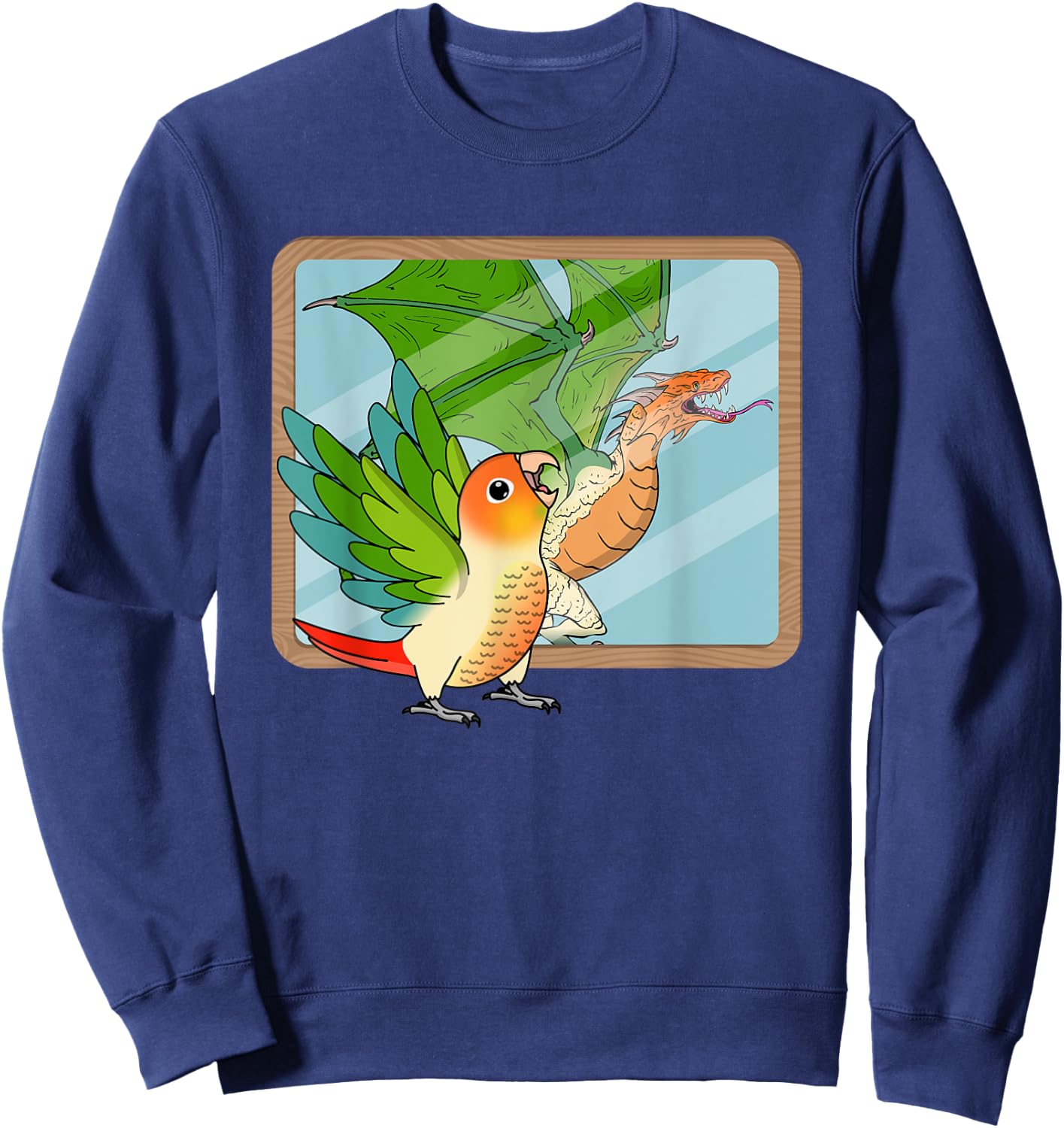 Parrot & Dragon Reflection I Green Cheek Pineapple Conure Sweatshirt - Sweatshirt | Navy