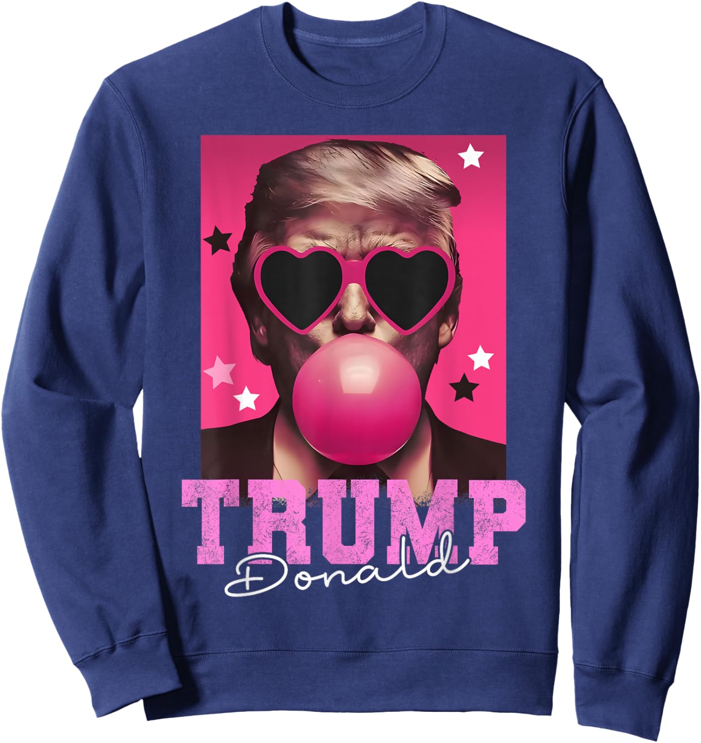 Funny Trump Pink Sunglasses Blowing Bubble Donald Trump 2024 Sweatshirt - Sweatshirt | Navy