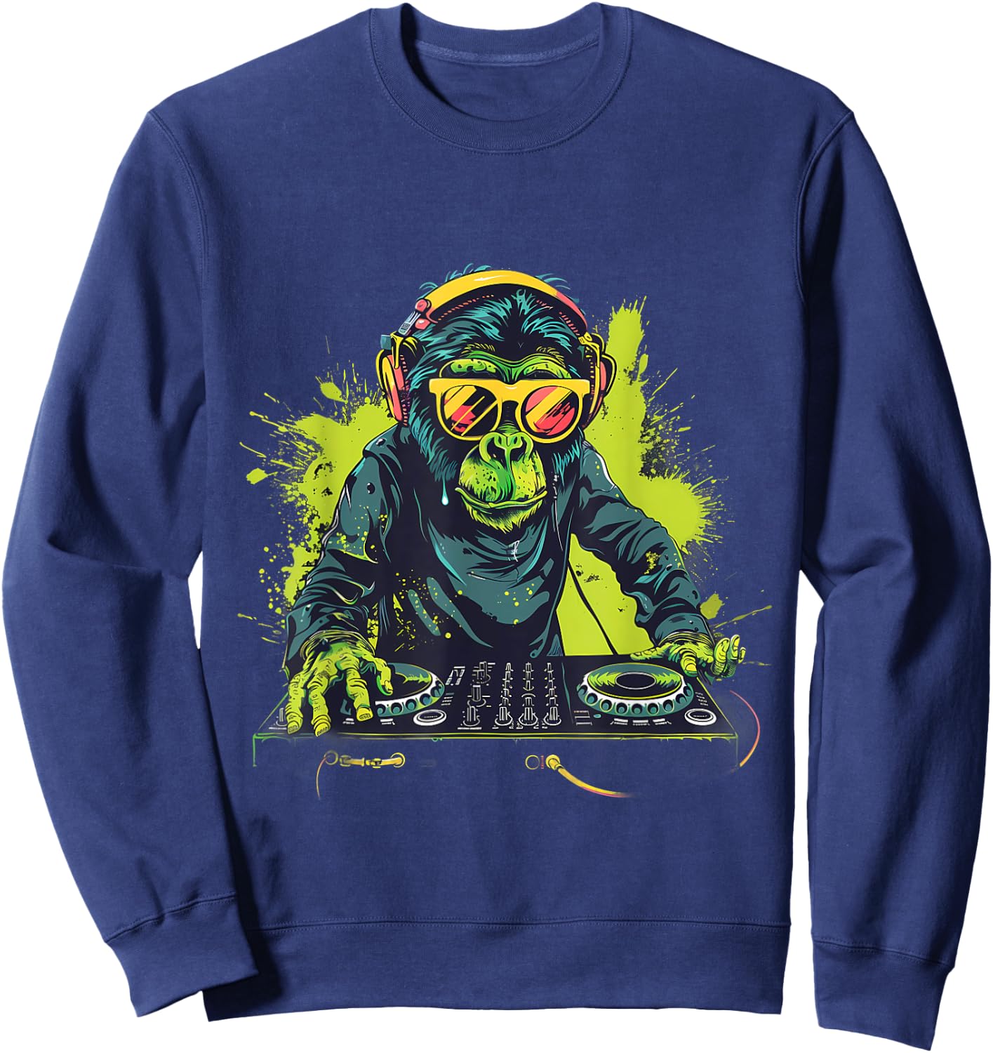 DJ Monkey Splash Monkey DJ Turntable DJ Monkey House Music Sweatshirt - Sweatshirt | Navy