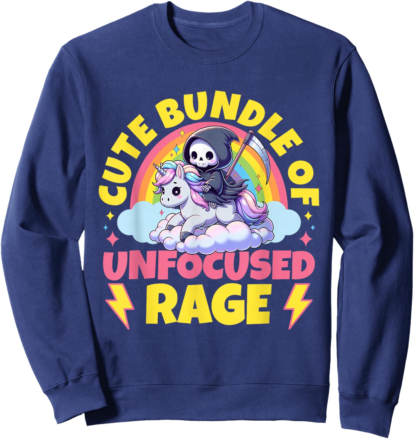 Cute Bundle Of Unfocused Rage Goth Mystical Gothic Unicorn Sweatshirt - Sweatshirt | Navy