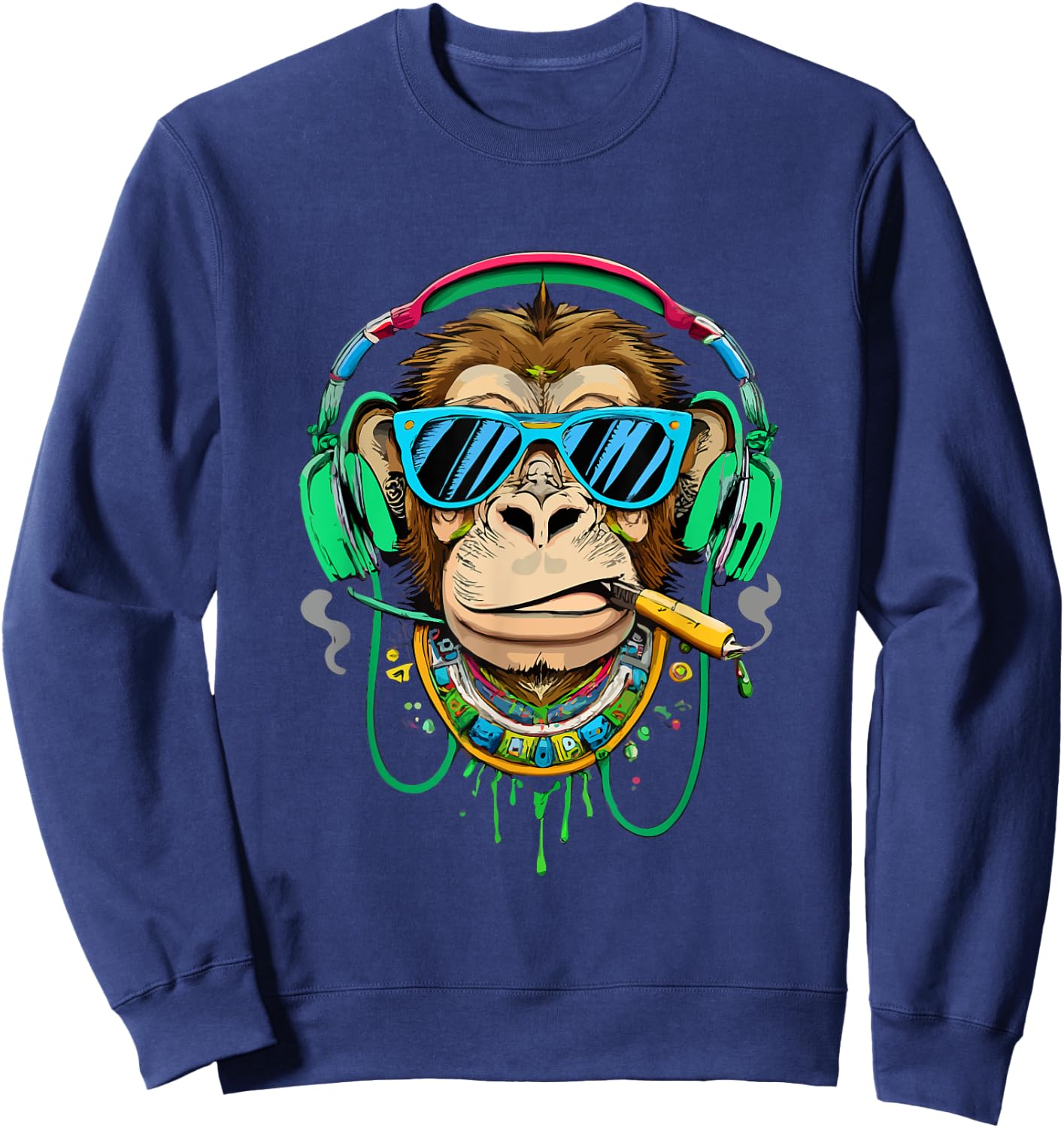 Monkey smoking cannabis, marijuana enjoys songs Sweatshirt - Sweatshirt | Navy