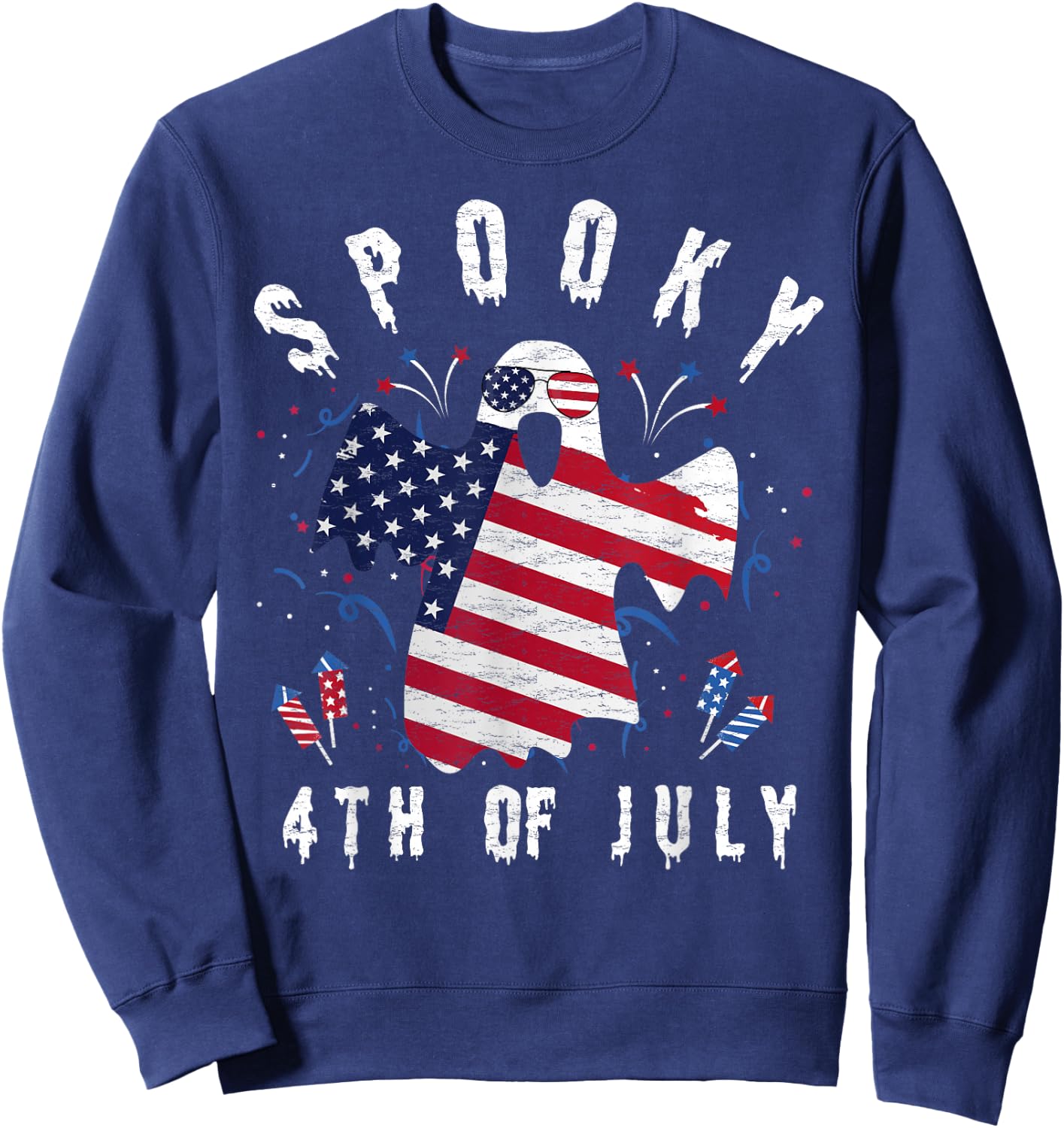 4th of July Spooky Funny Patriot Halloween Spooky Usa Flag Sweatshirt - Sweatshirt | Navy