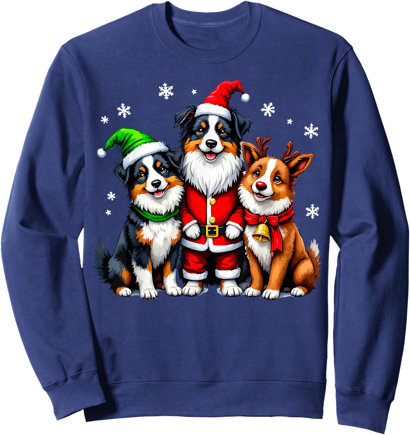 Australian Shepherd Christmas Dogs Funny Santa Reindeer Elf Sweatshirt - Sweatshirt | Navy