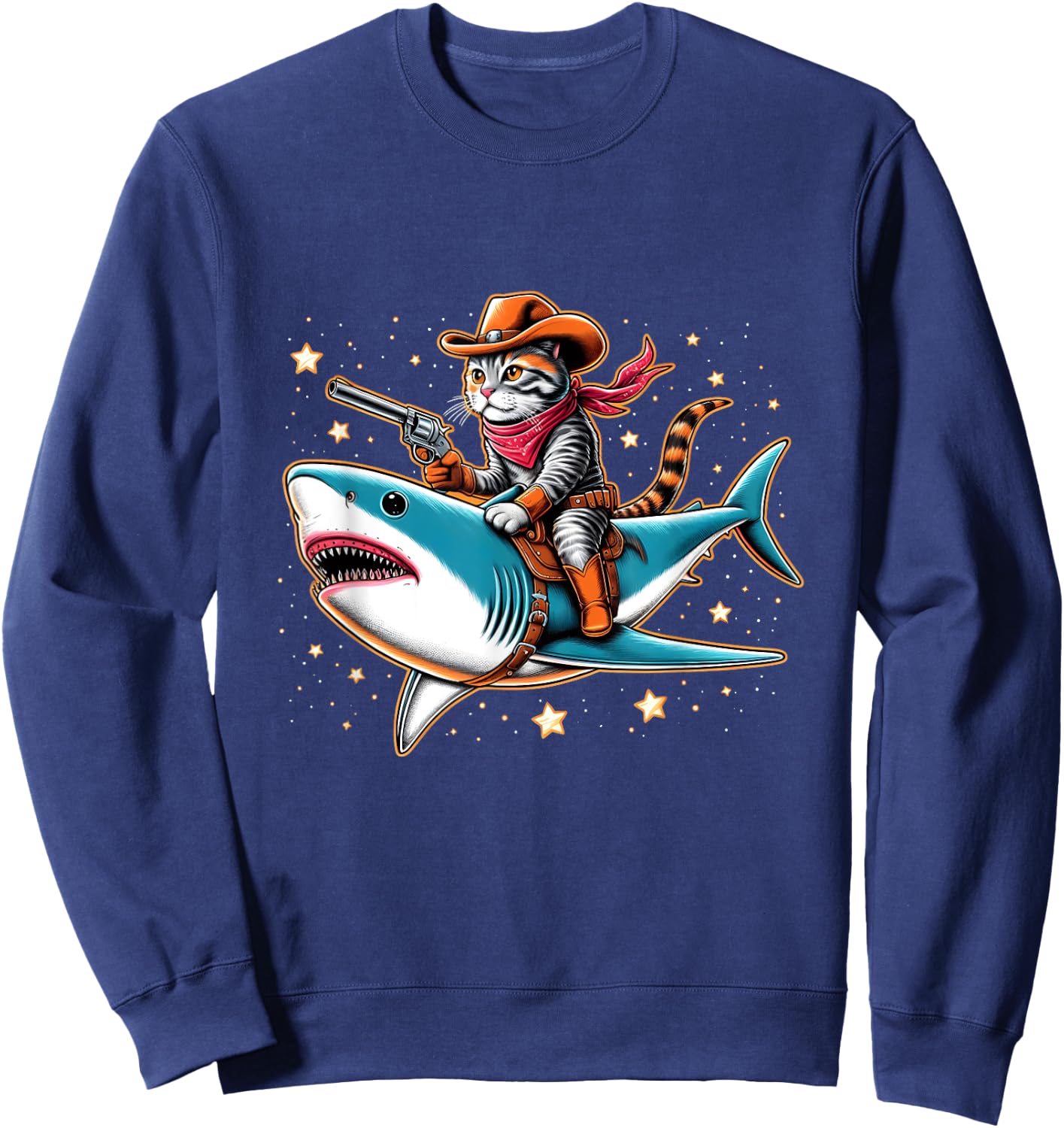Cat Cowboy Riding A Shark In Space Sweatshirt - Sweatshirt | Navy