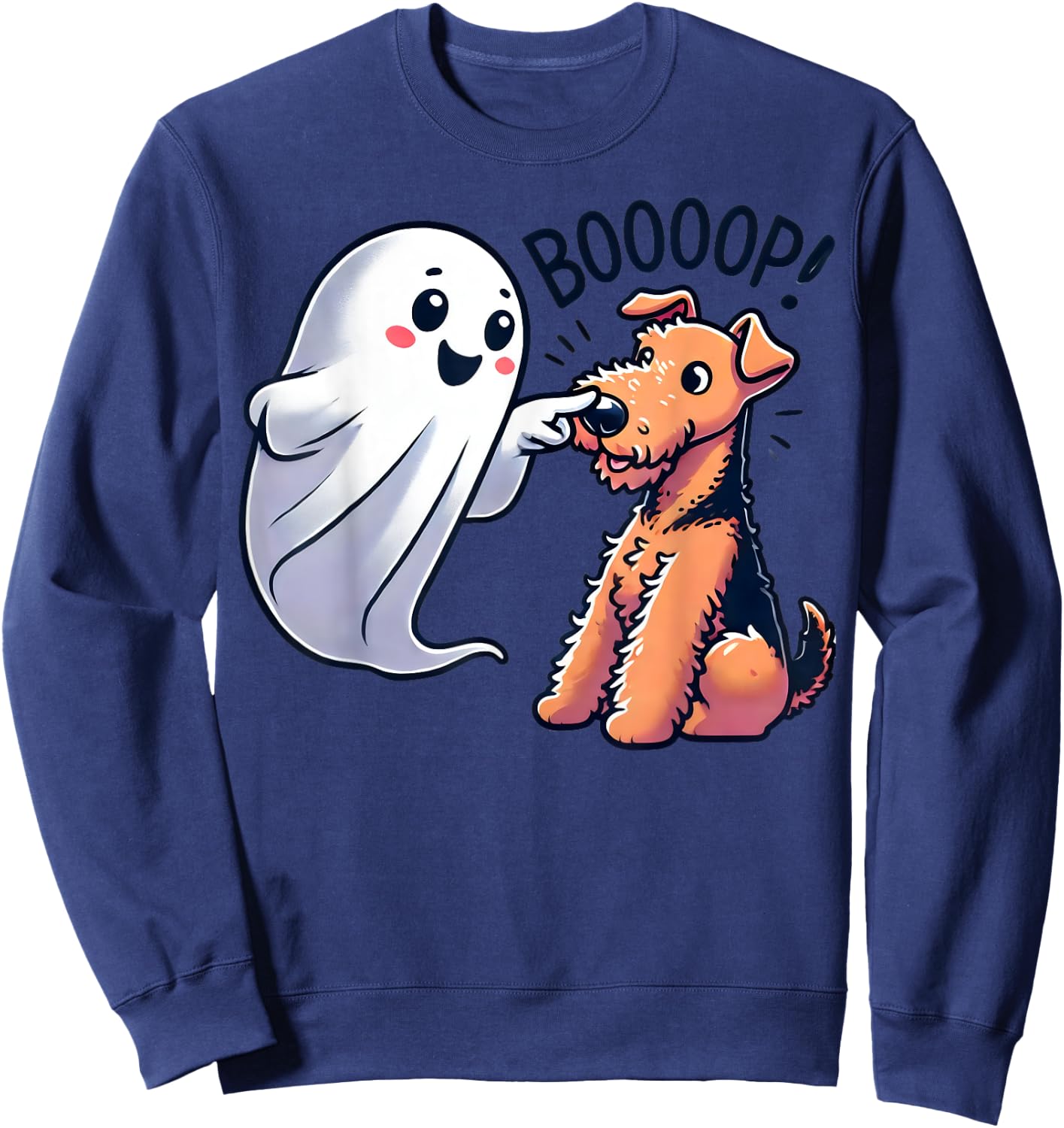 Funny Halloween Ghost Airedale Terrier Boop Lazy Costume Sweatshirt - Sweatshirt | Navy