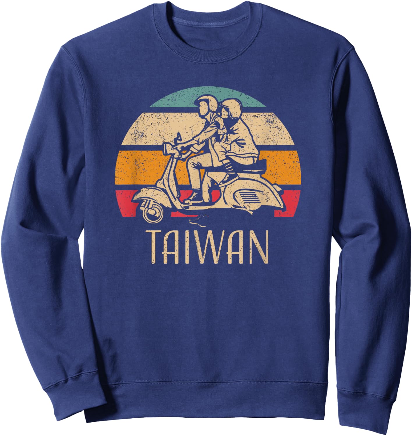 Taiwan Vintage Scooter Retro Sunset Distressed Design Sweatshirt - Sweatshirt | Navy