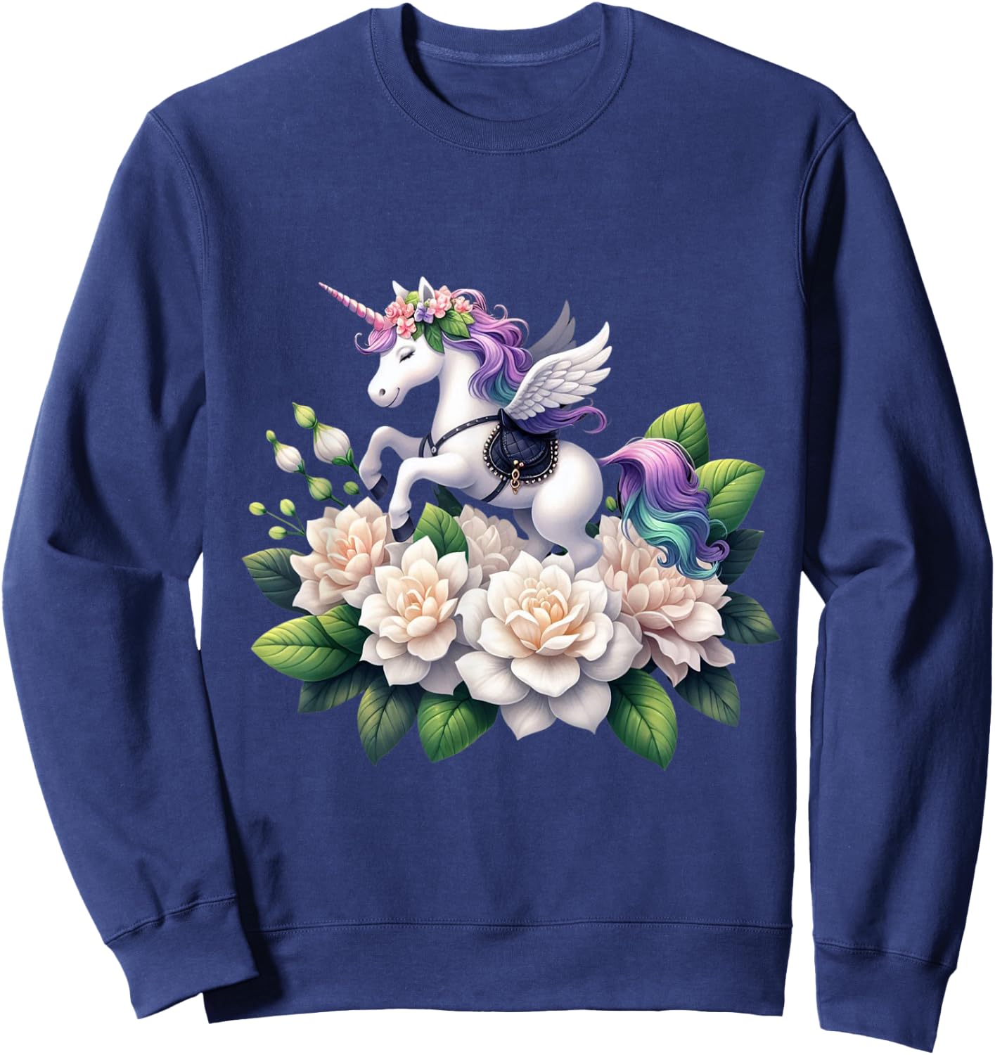 Unicorn Riding Gardenia Boys Girls Men Women Kids Adults Sweatshirt - Sweatshirt | Navy