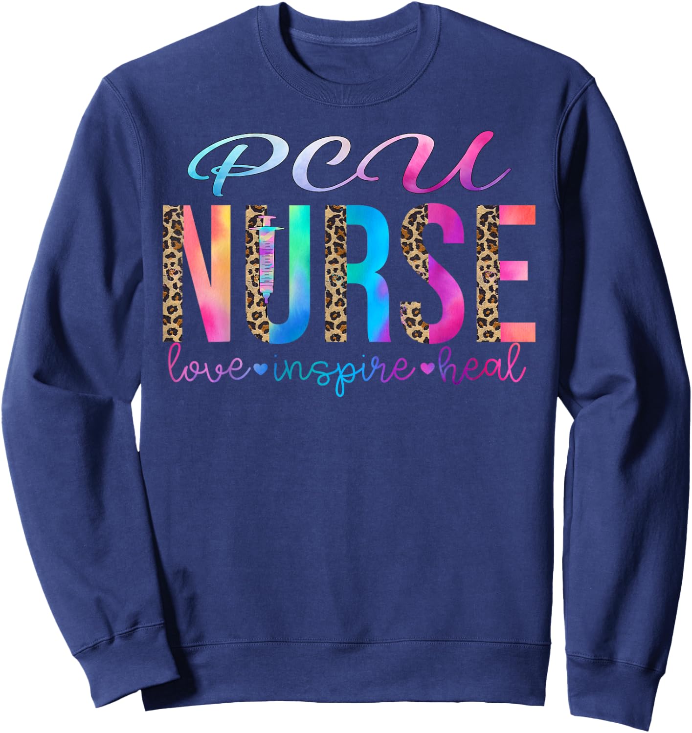 PCU nurse love inspire heal watercolor , Small, Black Sweatshirt - Sweatshirt | Navy