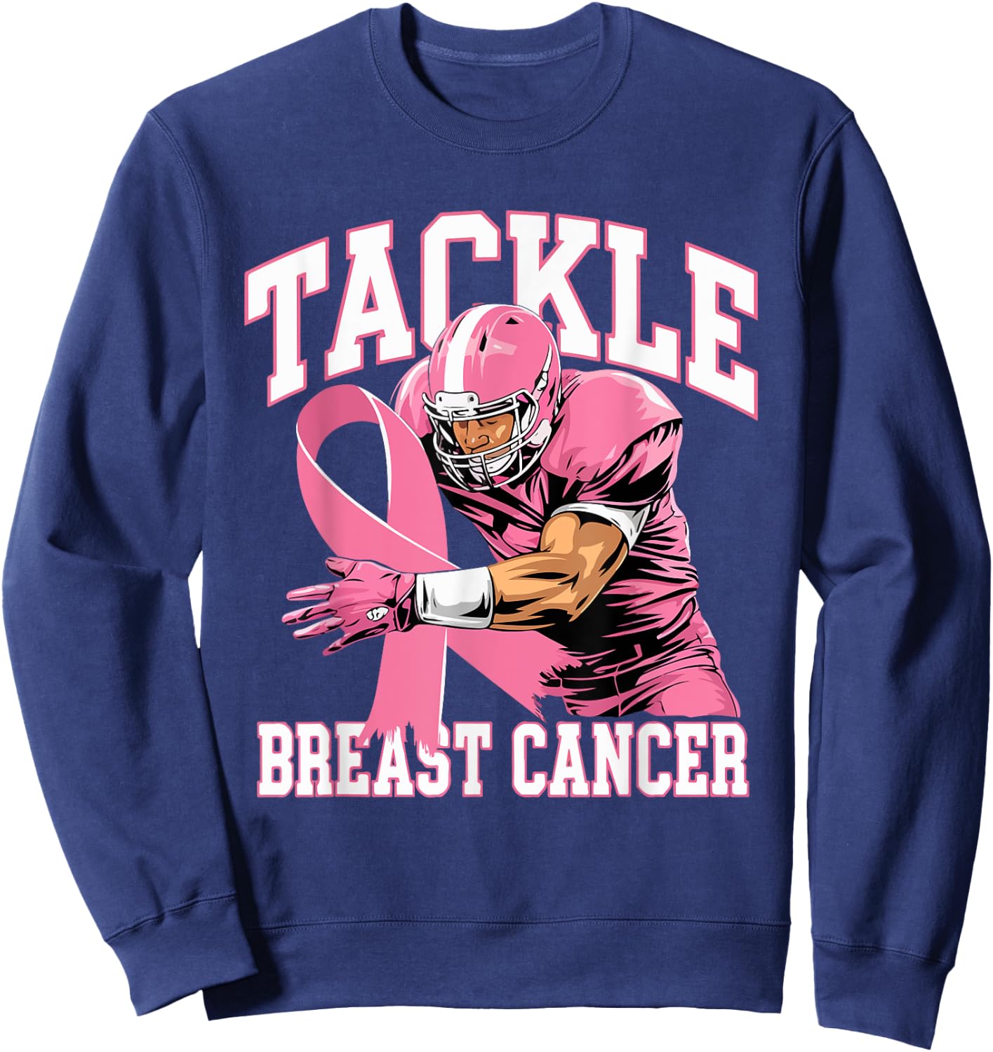 Tackle Breast Cancer Pink Ribbon American Fantasy Football Sweatshirt - Sweatshirt | Navy