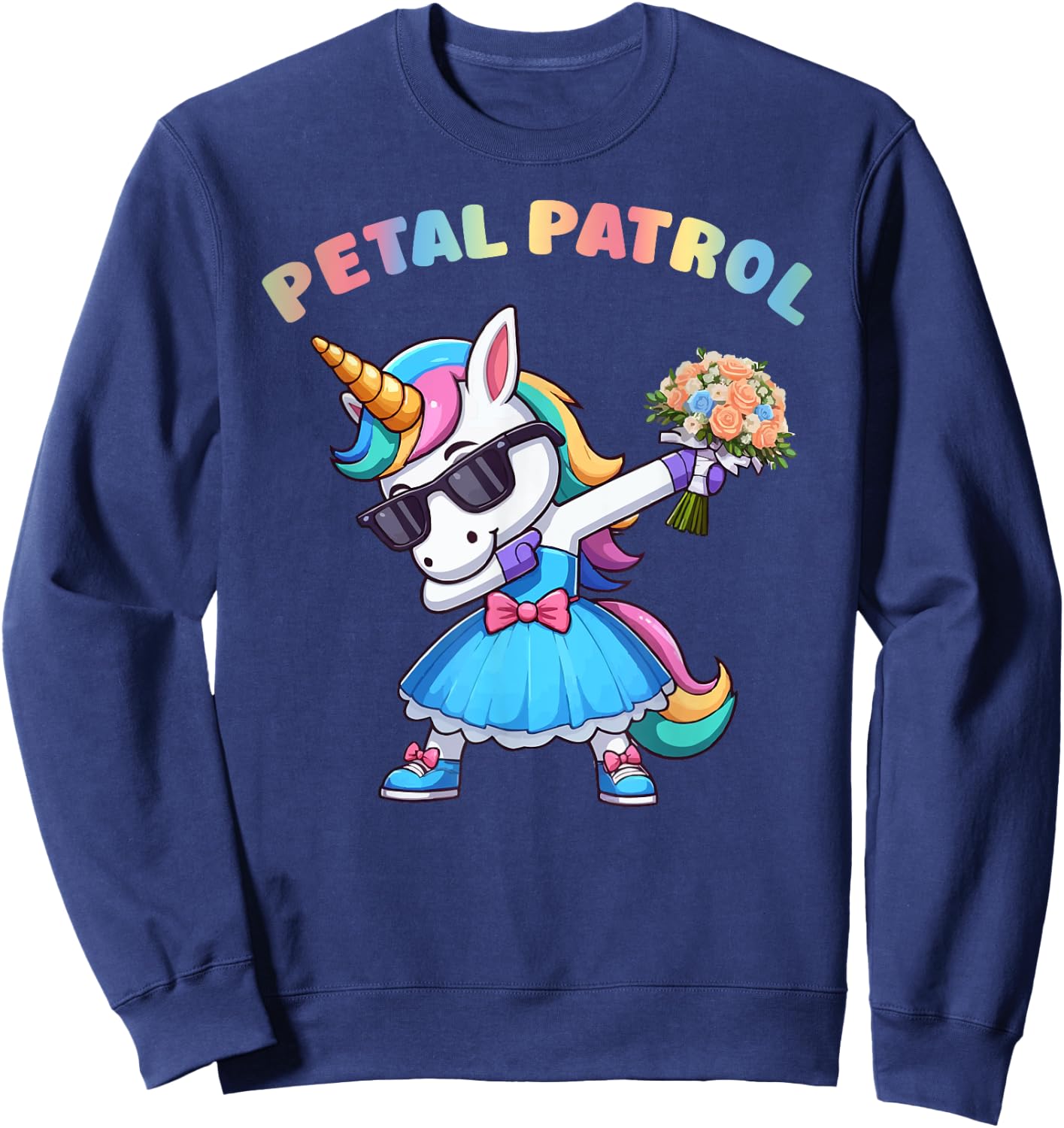 Wedding Petal Patrol Flower Girl Unicorn Bridesmaid Sweatshirt - Sweatshirt | Navy