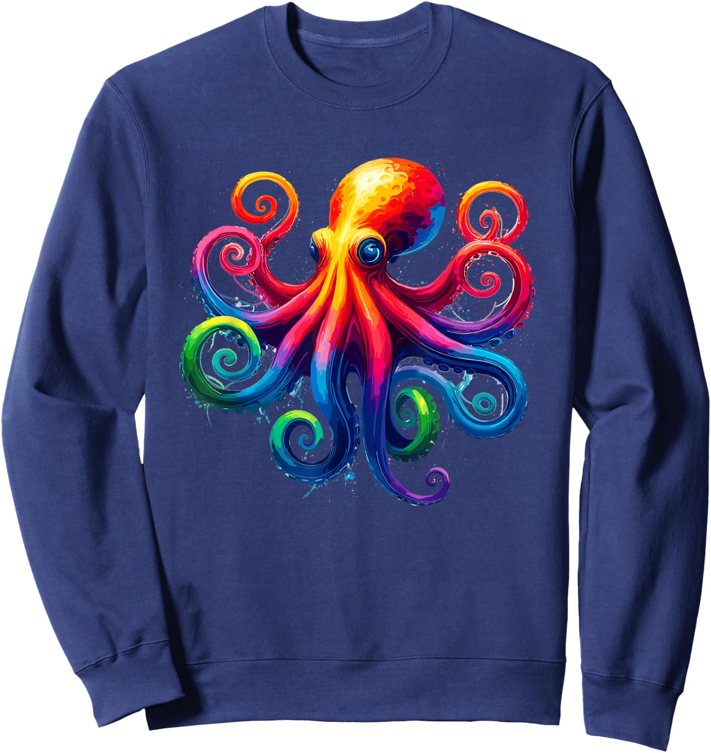 Vibrant Rainbow Octopus Psychedelic Art Sea Creature Sweatshirt - Sweatshirt | Navy