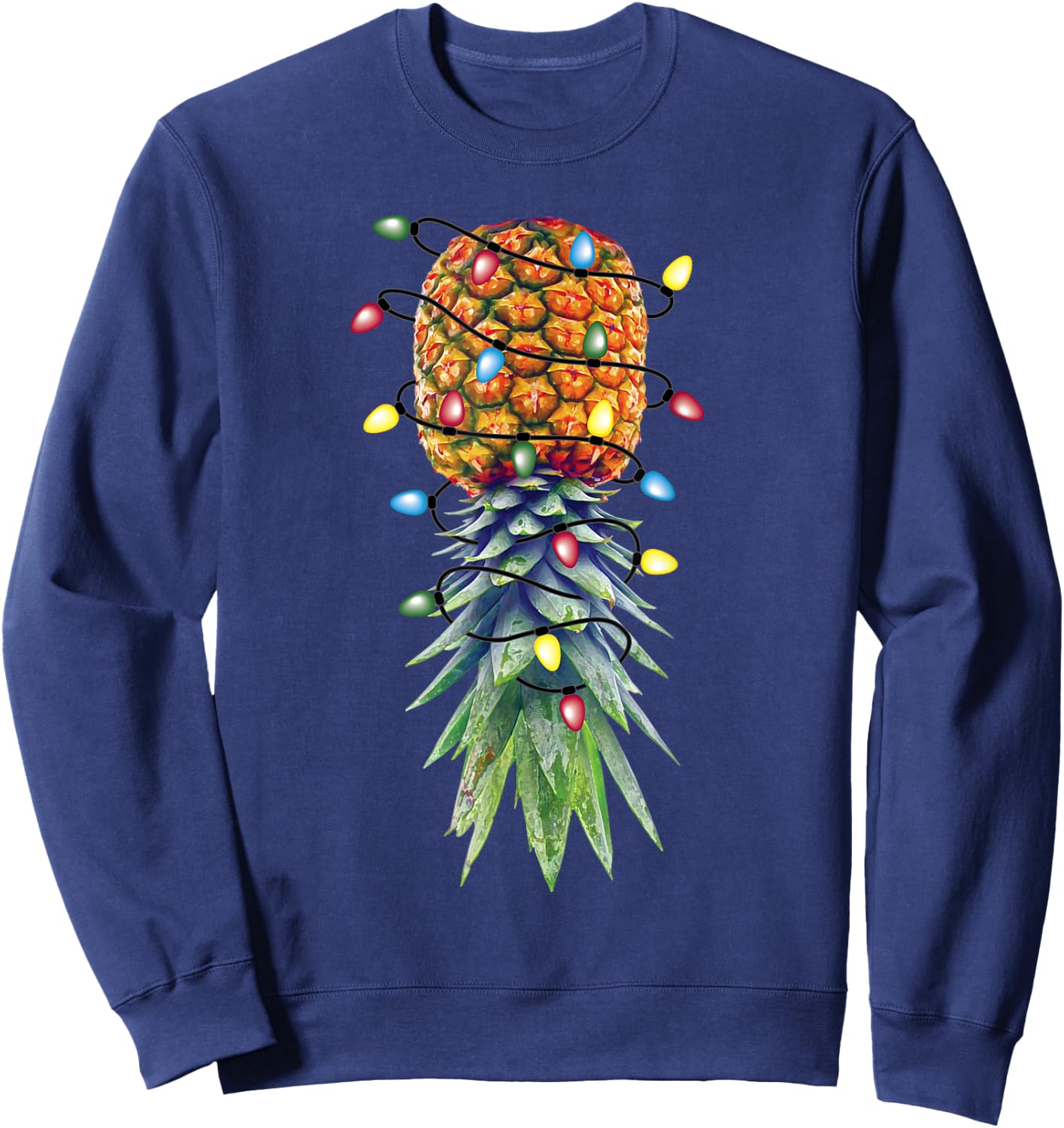 Funny Christmas Lights Upside Down Pineapple Swinger Sweatshirt - Sweatshirt | Navy