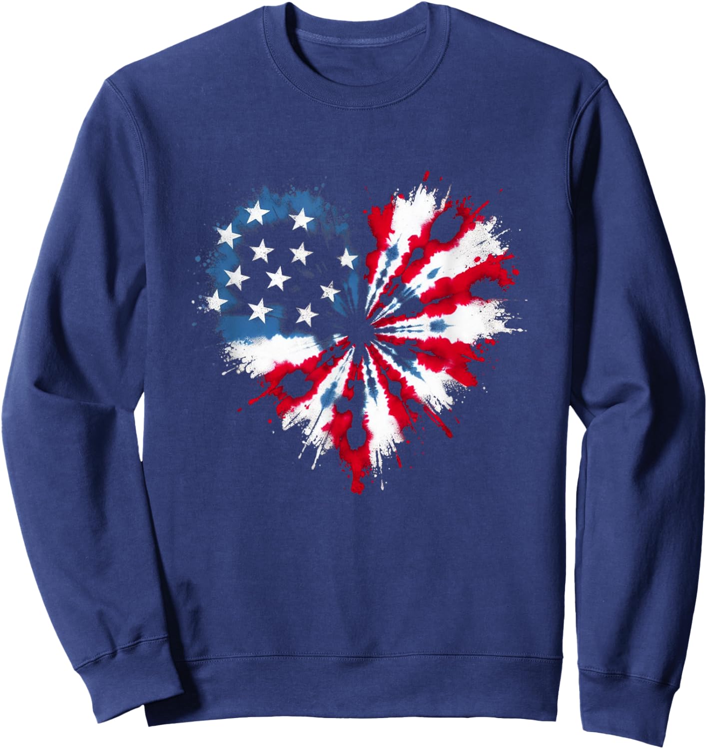 Tie dye Heart USA Flag Colors white, Red & Blue 4th Of July Sweatshirt - Sweatshirt | Navy