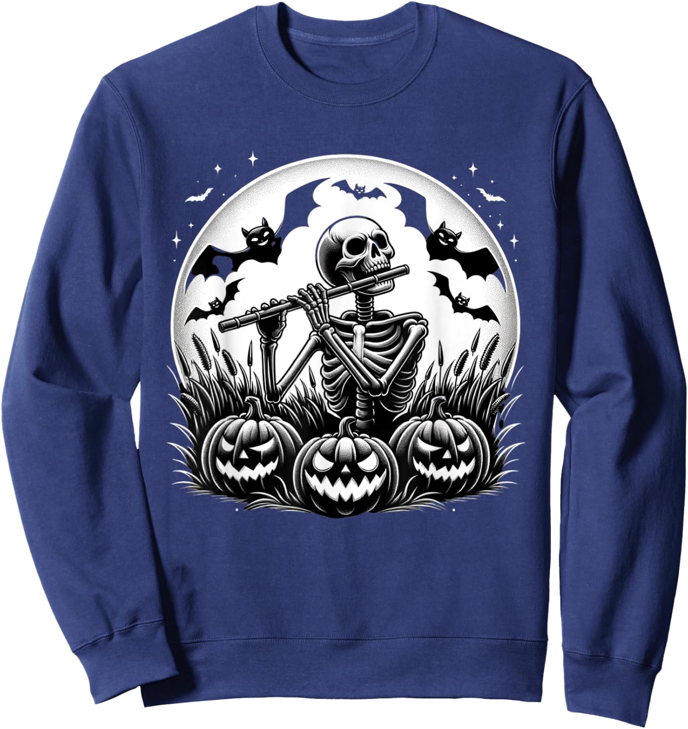 Funny Flute Skeleton Flutist Halloween Kids Sweatshirt - Sweatshirt | Navy
