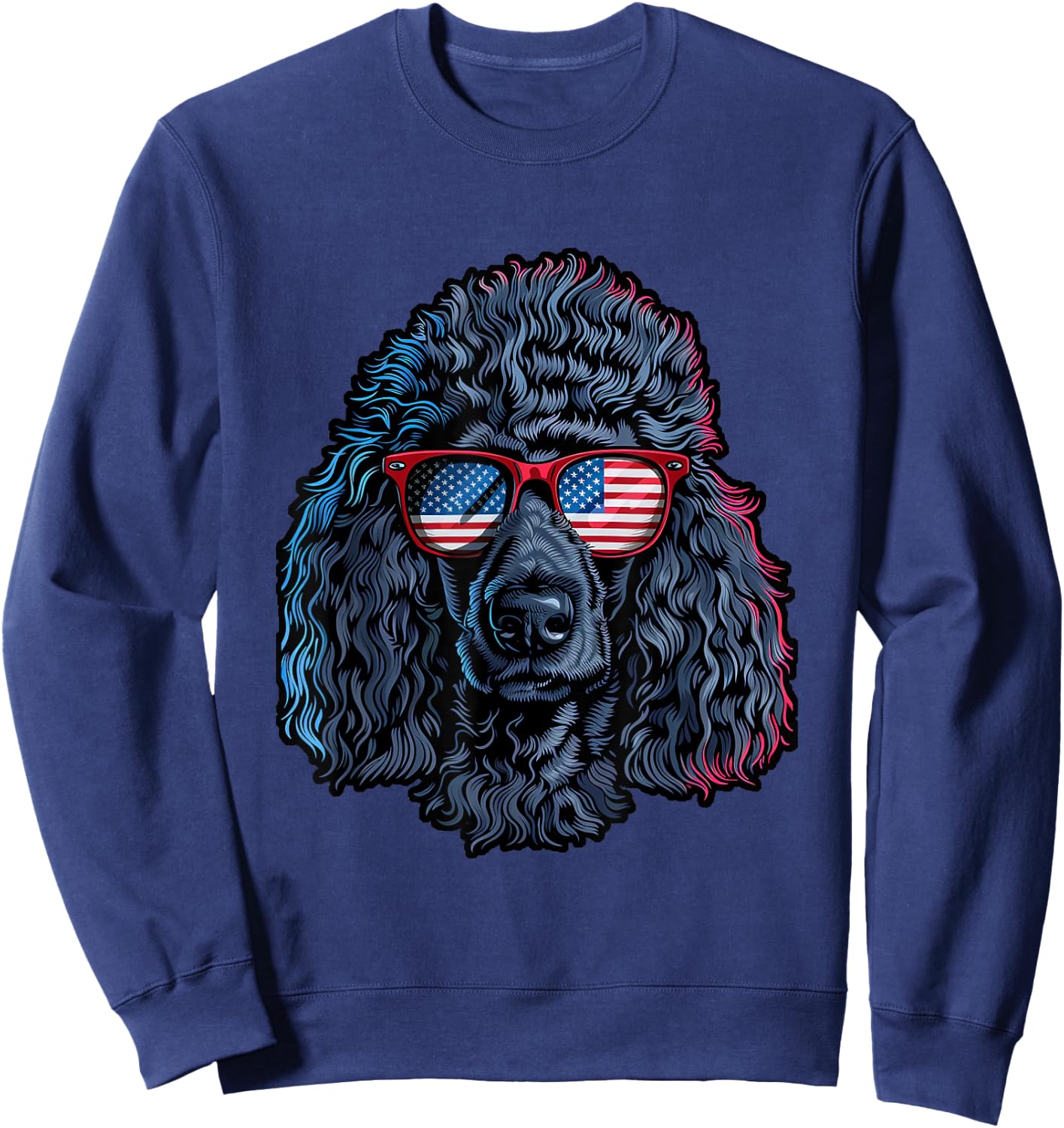 Poodle with American Sunglasses Sweatshirt - Sweatshirt | Navy