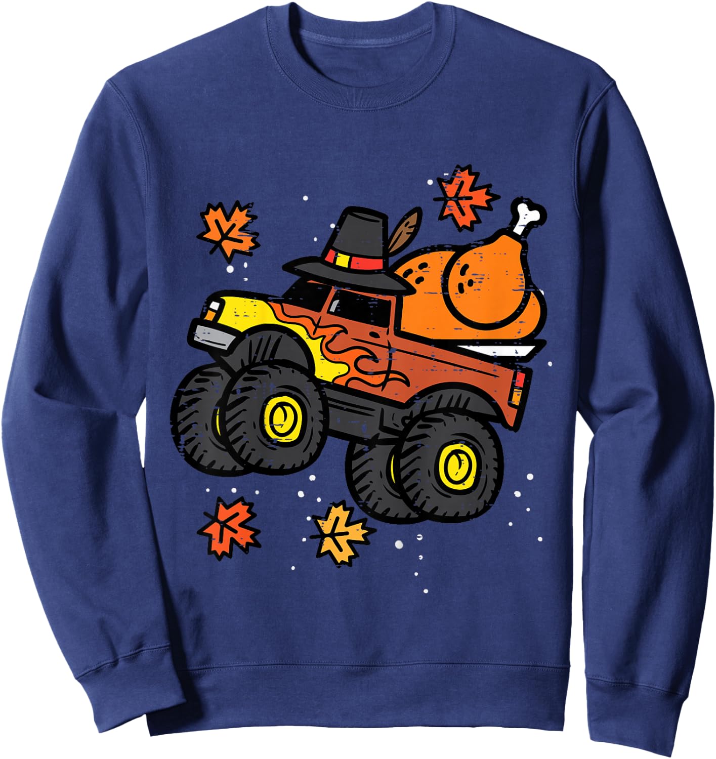 Kids Thanksgiving Monster Truck Turkey Fall Boys Kids Toddler Sweatshirt - Sweatshirt | Navy