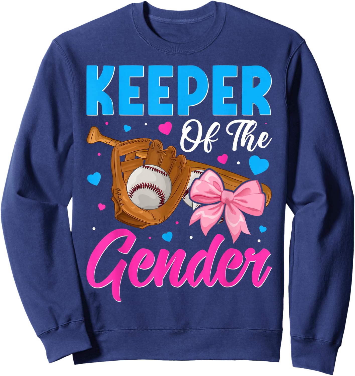 Keeper Of The Gender Baseball or Bows Gender Reveal Party Sweatshirt - Sweatshirt | Navy