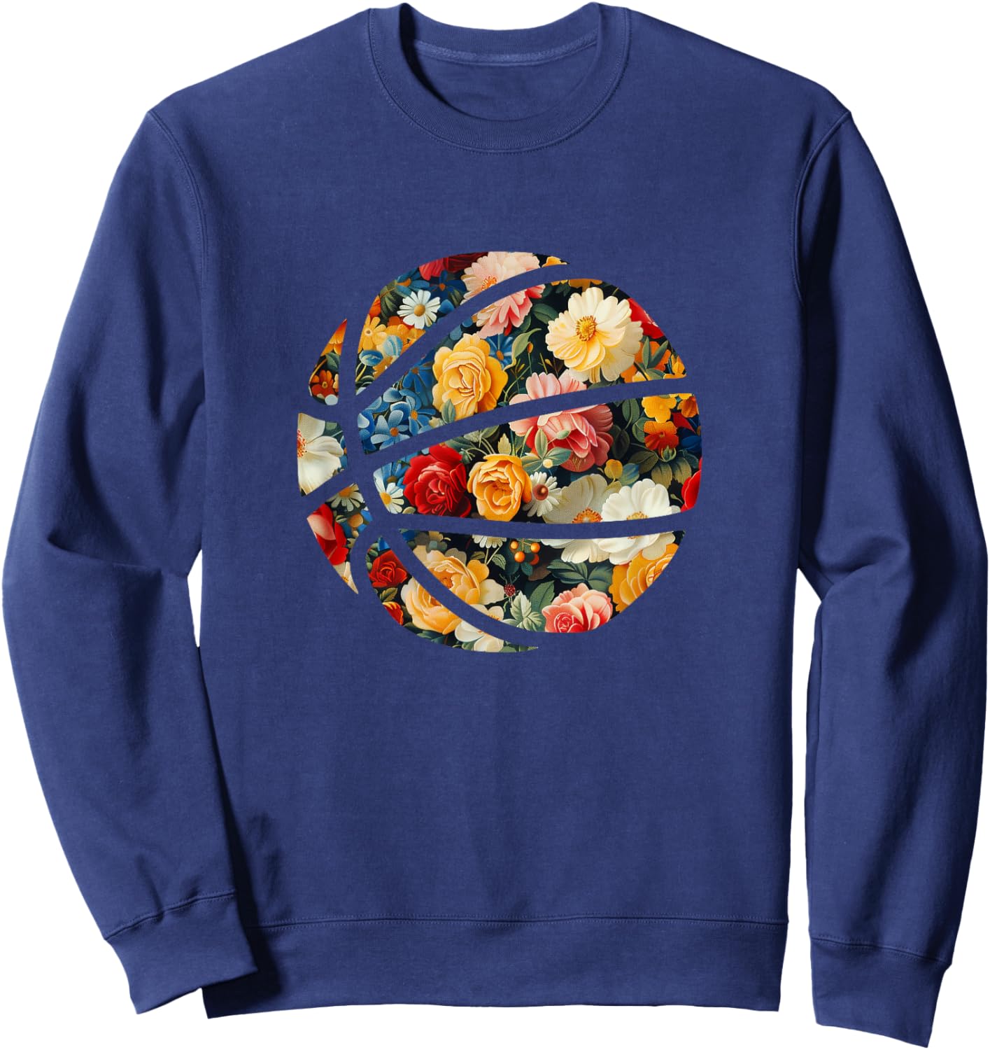 Basketball Silhouette Flowers Botanical Floral Sweatshirt - Sweatshirt | Navy