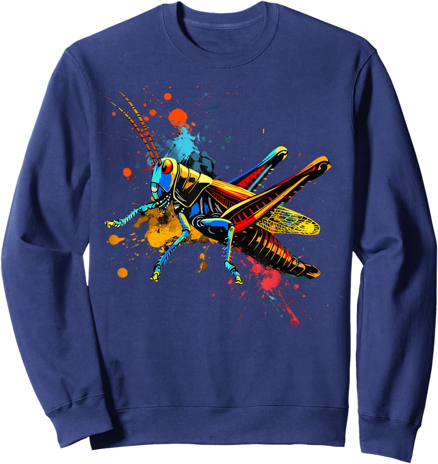 Cool Grasshopper on colorful painted Grasshopper Sweatshirt - Sweatshirt | Navy