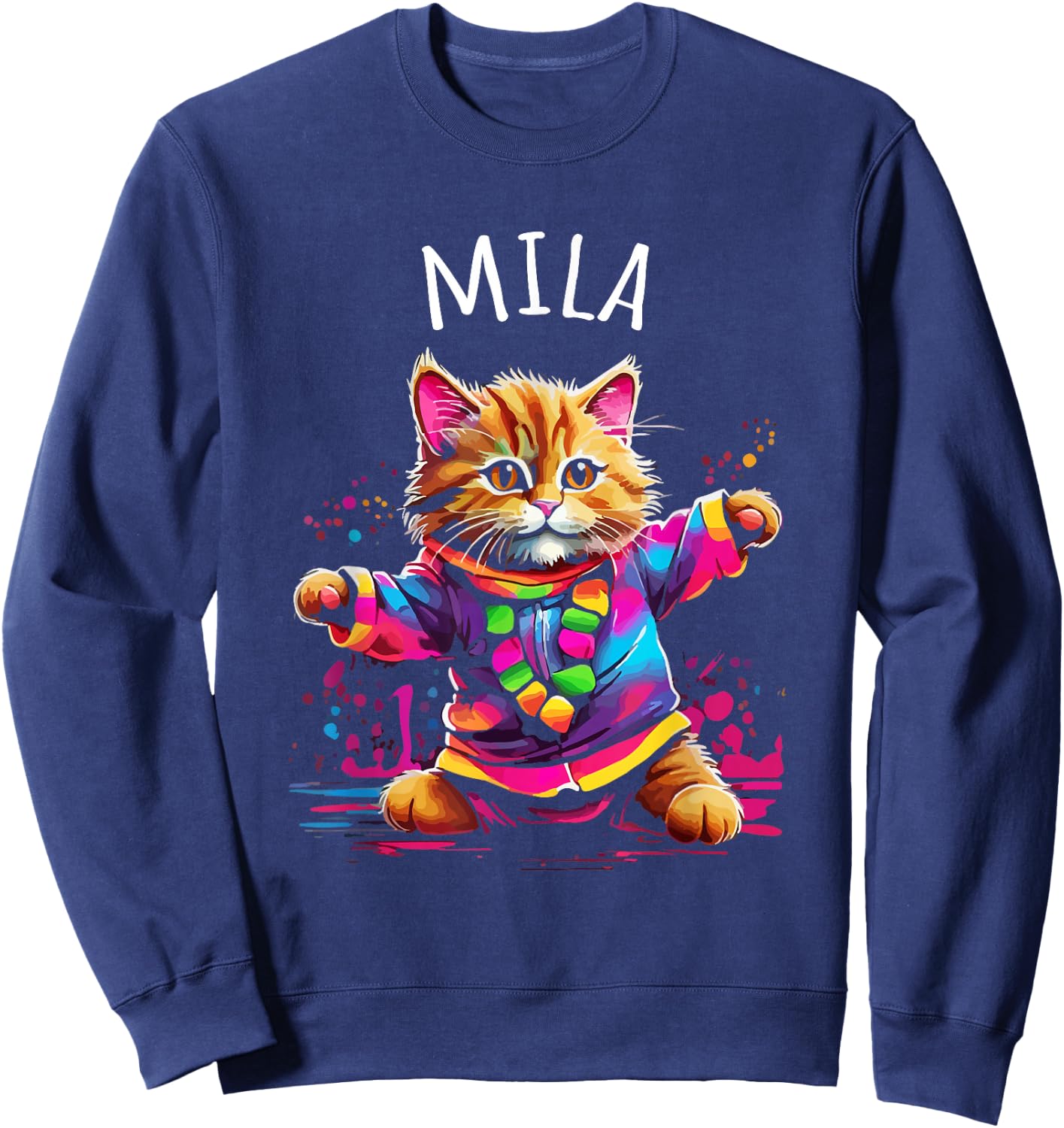 Mila Colorful Dancing Cat Design for Girls Name Mila Sweatshirt - Sweatshirt | Navy