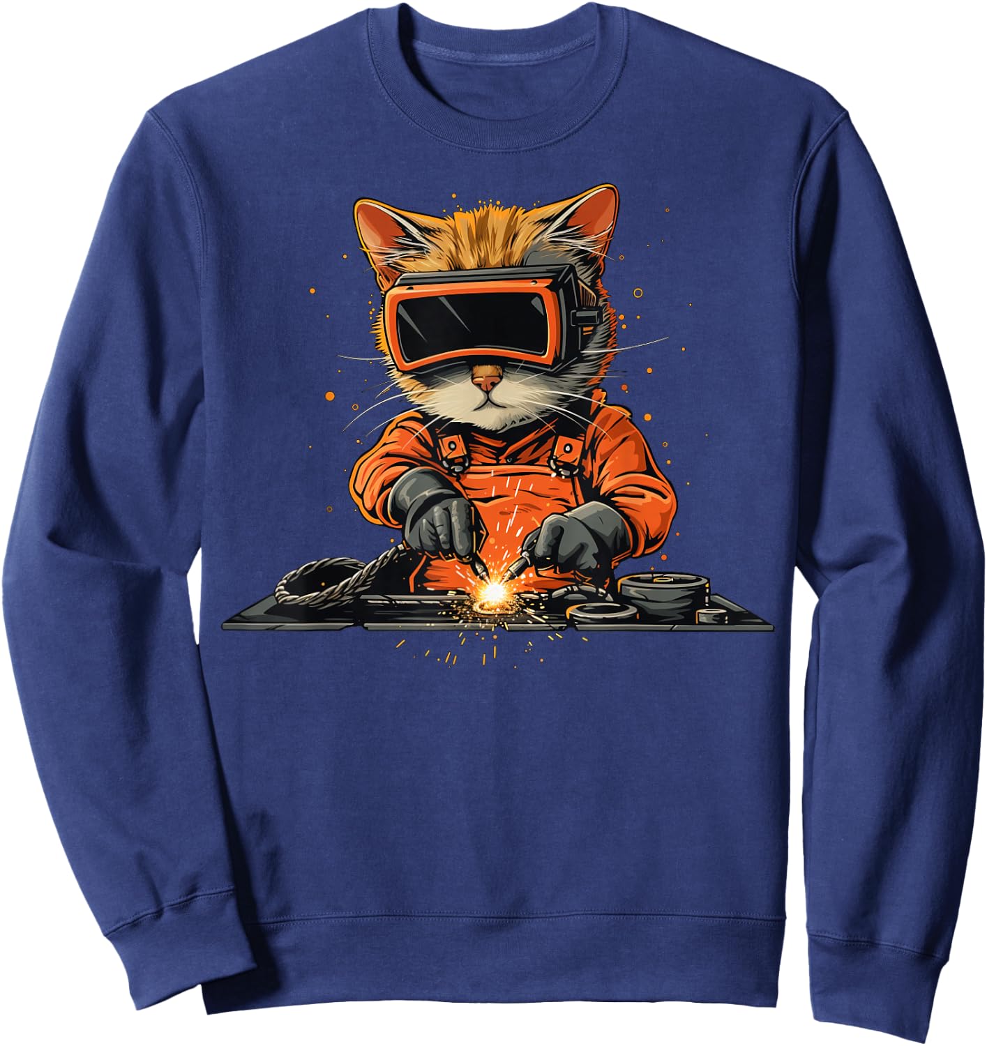 Funny Cat Welder Sweatshirt - Sweatshirt | Navy