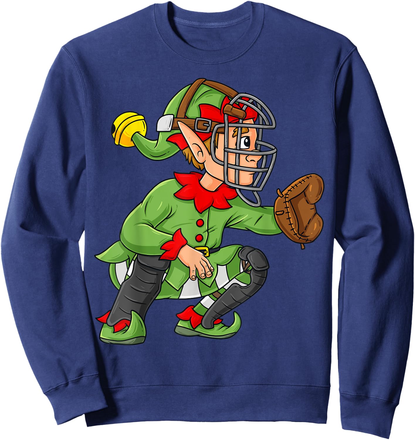 Christmas Elf Baseball Catcher Boys Girls Kids Pajama Xmas Sweatshirt - Sweatshirt | Navy