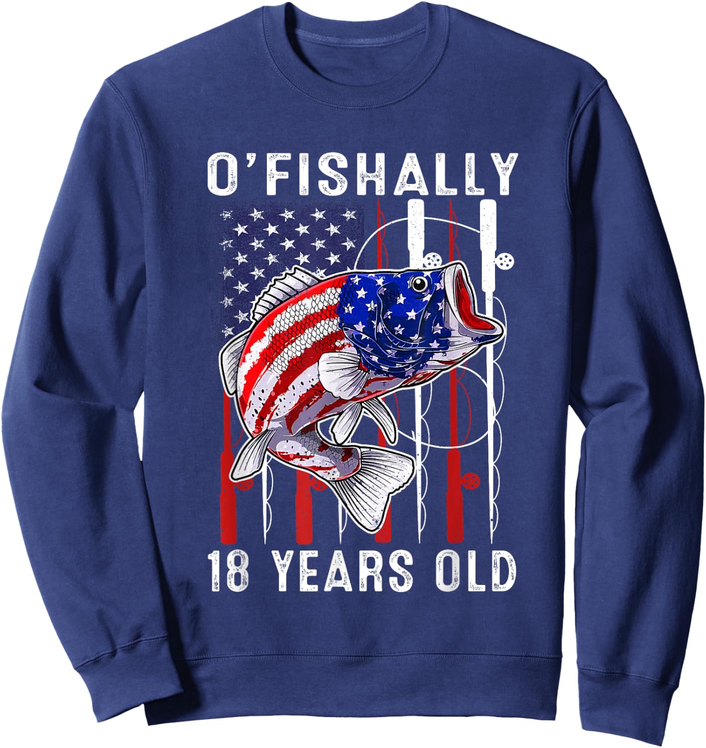 Kids O'fishally 18 Years Old Birthday 18th Birthday Fishing Sweatshirt - Sweatshirt | Navy