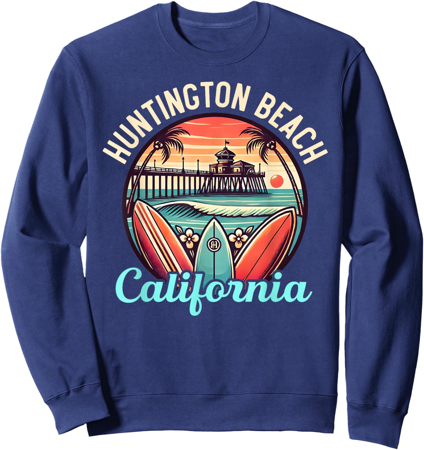 Huntington Beach California, Los Angeles, Surfer Retro Gifts Sweatshirt - Sweatshirt | Navy