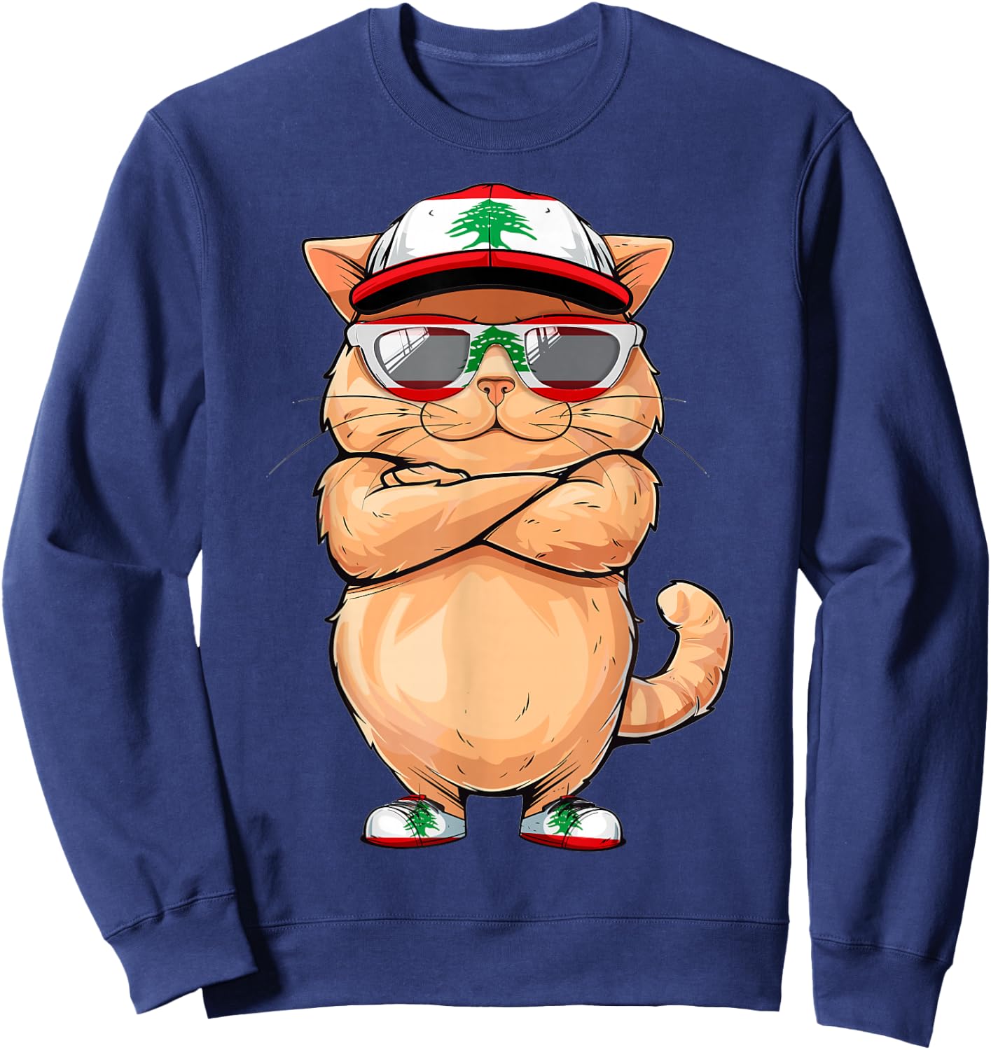 Lebanese Flag Cat Mom Souvenirs Products Kitten Lebanon Sweatshirt - Sweatshirt | Navy