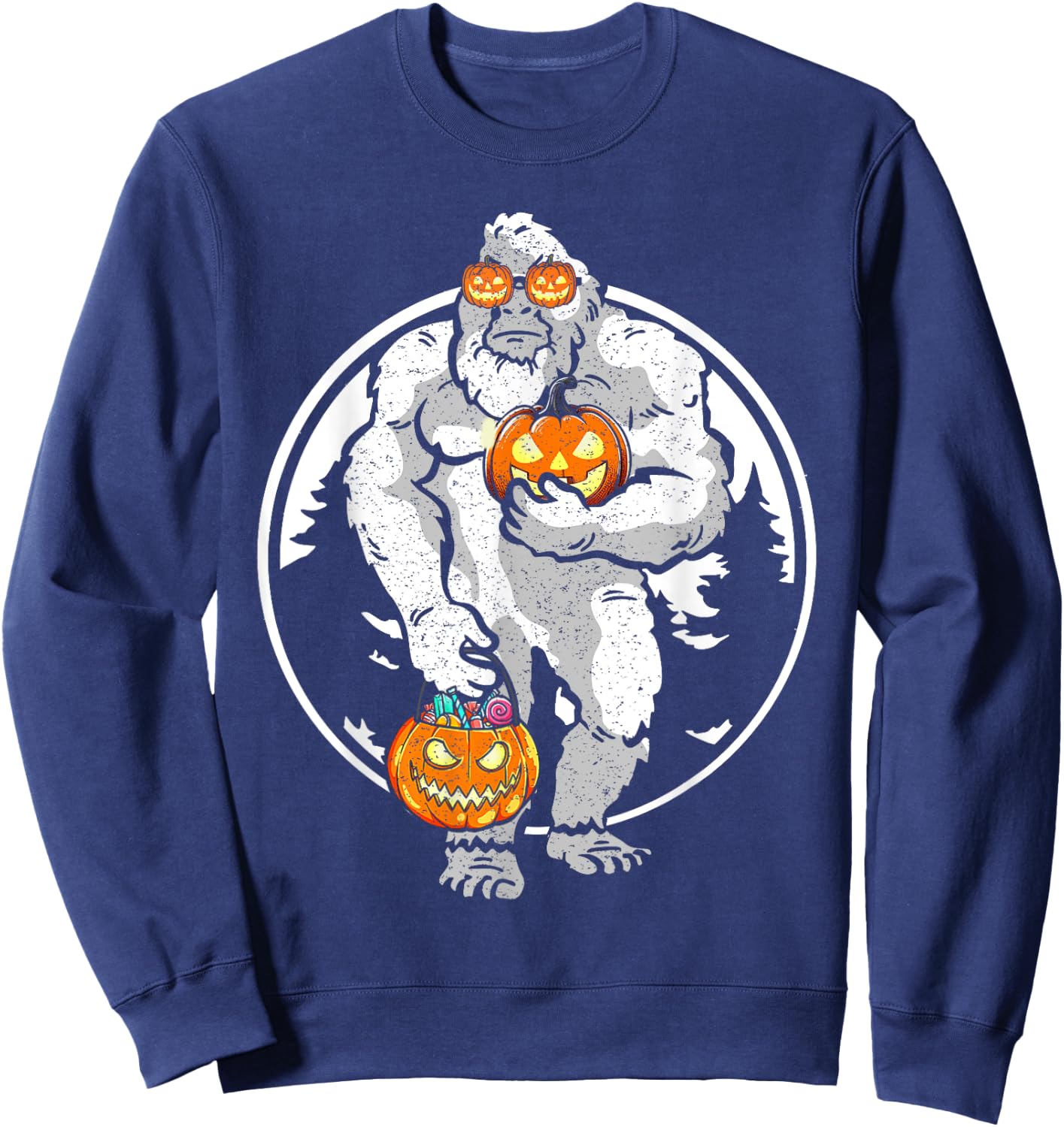 Bigfoot Yeti Pumpkin Candy Funny Halloween Sasquatch Costume Sweatshirt - Sweatshirt | Navy