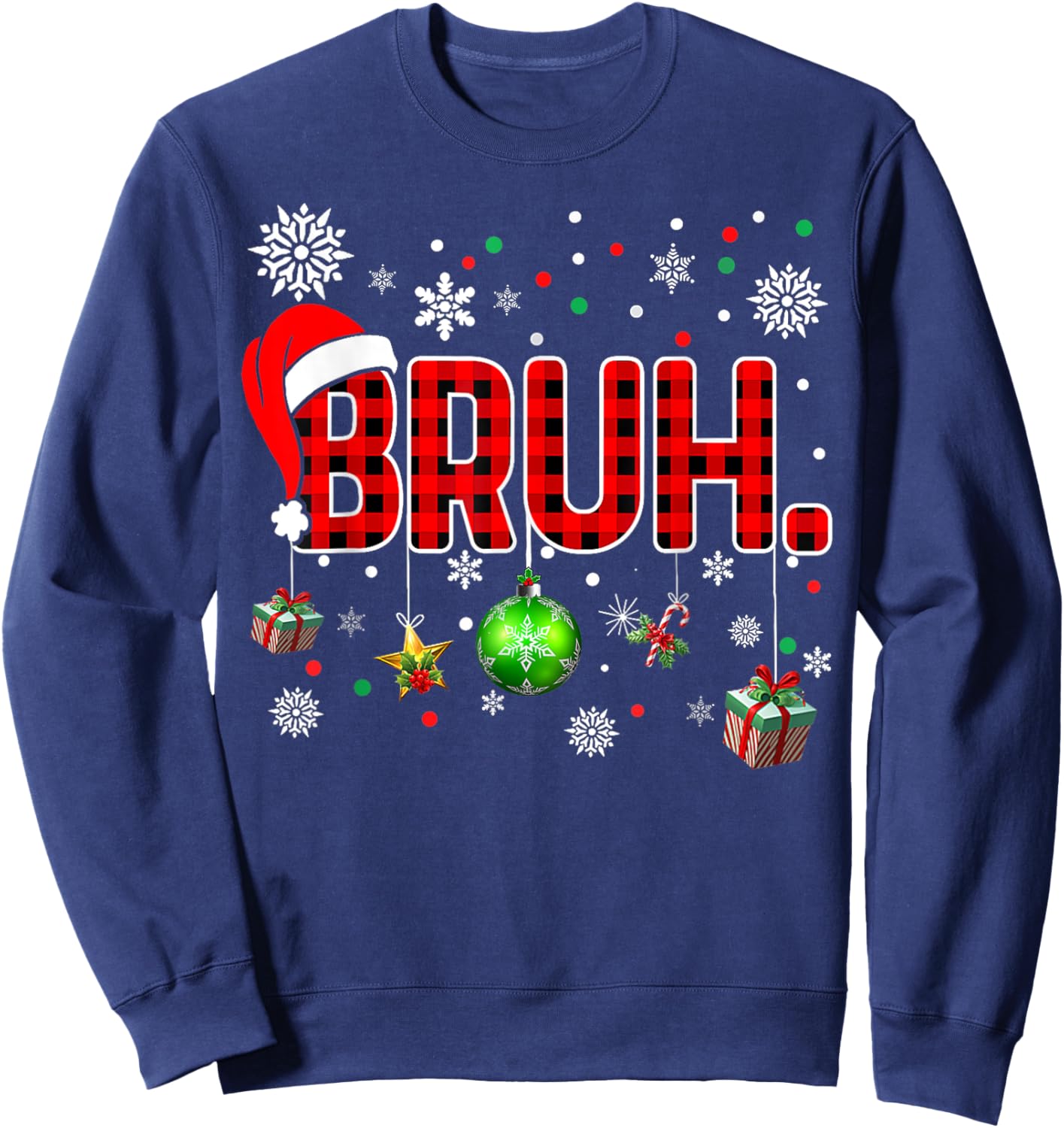 Bruh Funny Christmas Red Plaid Teens Boys Kids Xmas Pajamas Sweatshirt - Sweatshirt | Navy