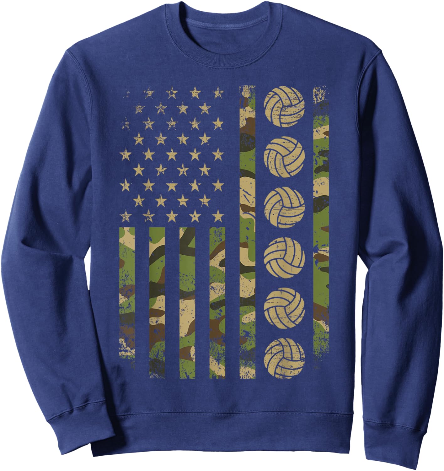 Patriotic Volleyball Player Camo American Flag Volleyball Sweatshirt - Sweatshirt | Navy