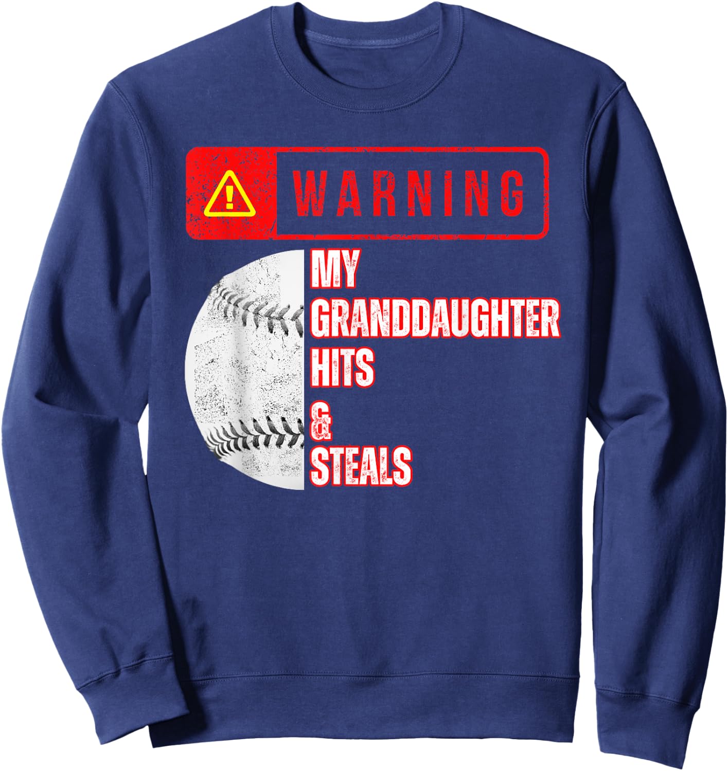 Warning My Granddaughter Hits & Steals Funny Baseball Sweatshirt - Sweatshirt | Navy