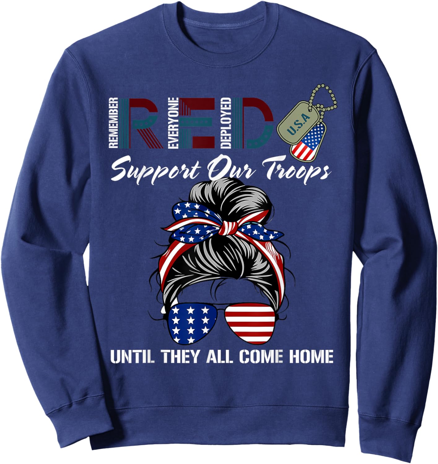 On Friday We Wear Red Friday Military Support troops US Flag Sweatshirt - Sweatshirt | Navy