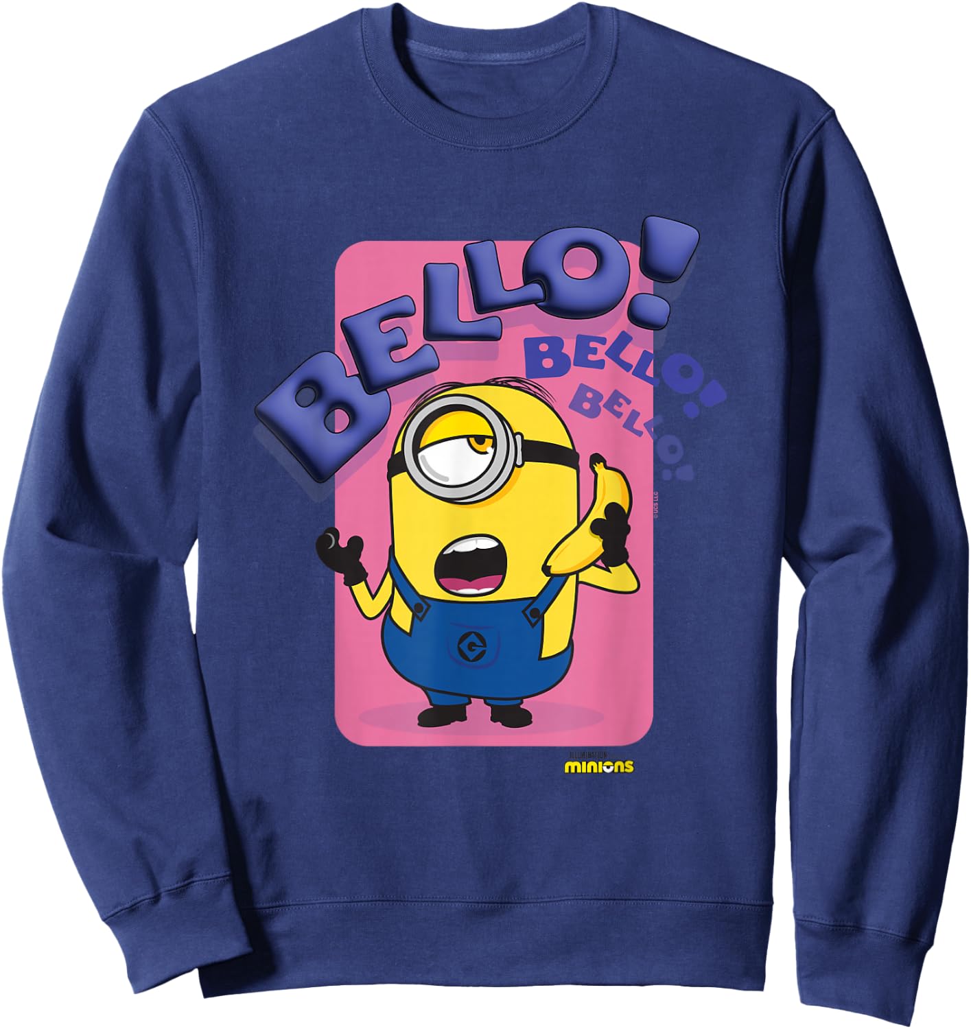 Minions Bello! Bello! Bello! Stuart Talking On Banana Phone Sweatshirt - Sweatshirt | Navy
