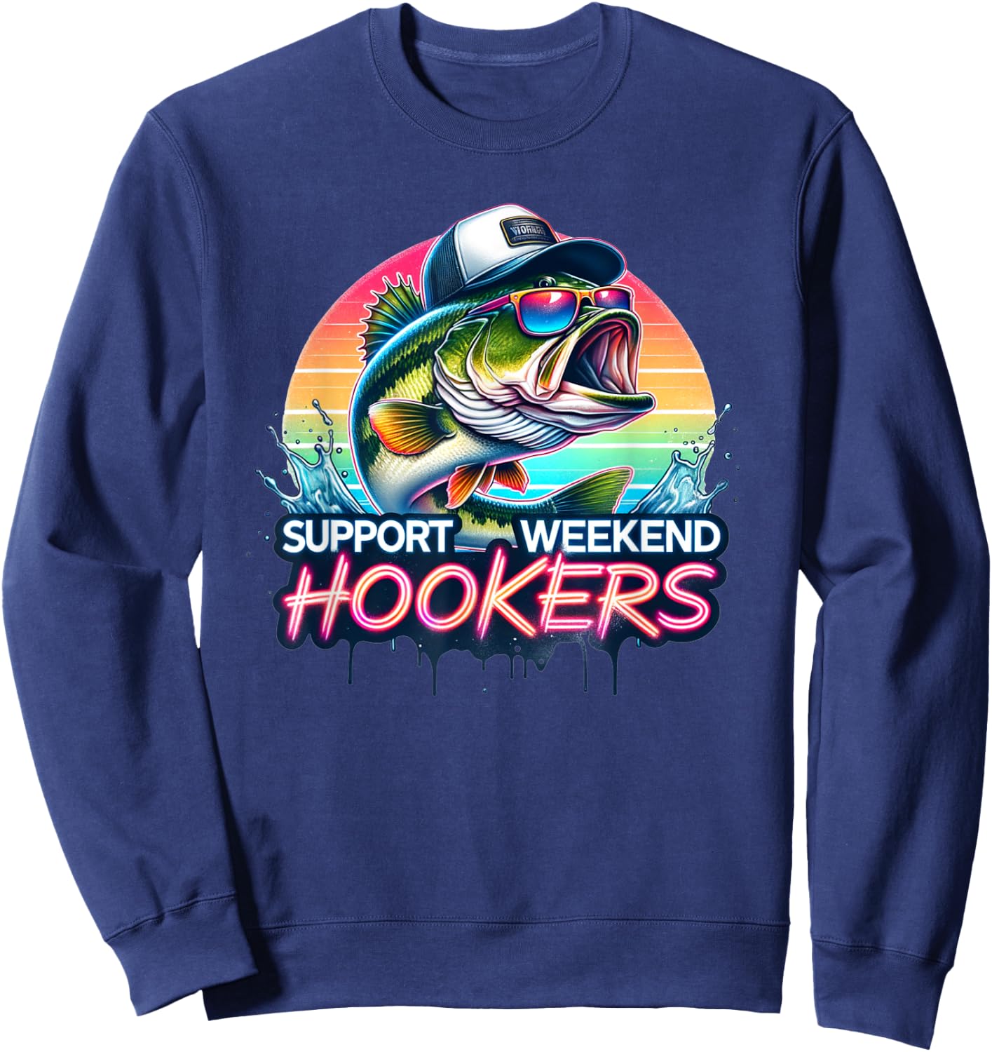 Support Weekend Hookers Funny Bass Fishing Design Sweatshirt - Sweatshirt | Navy