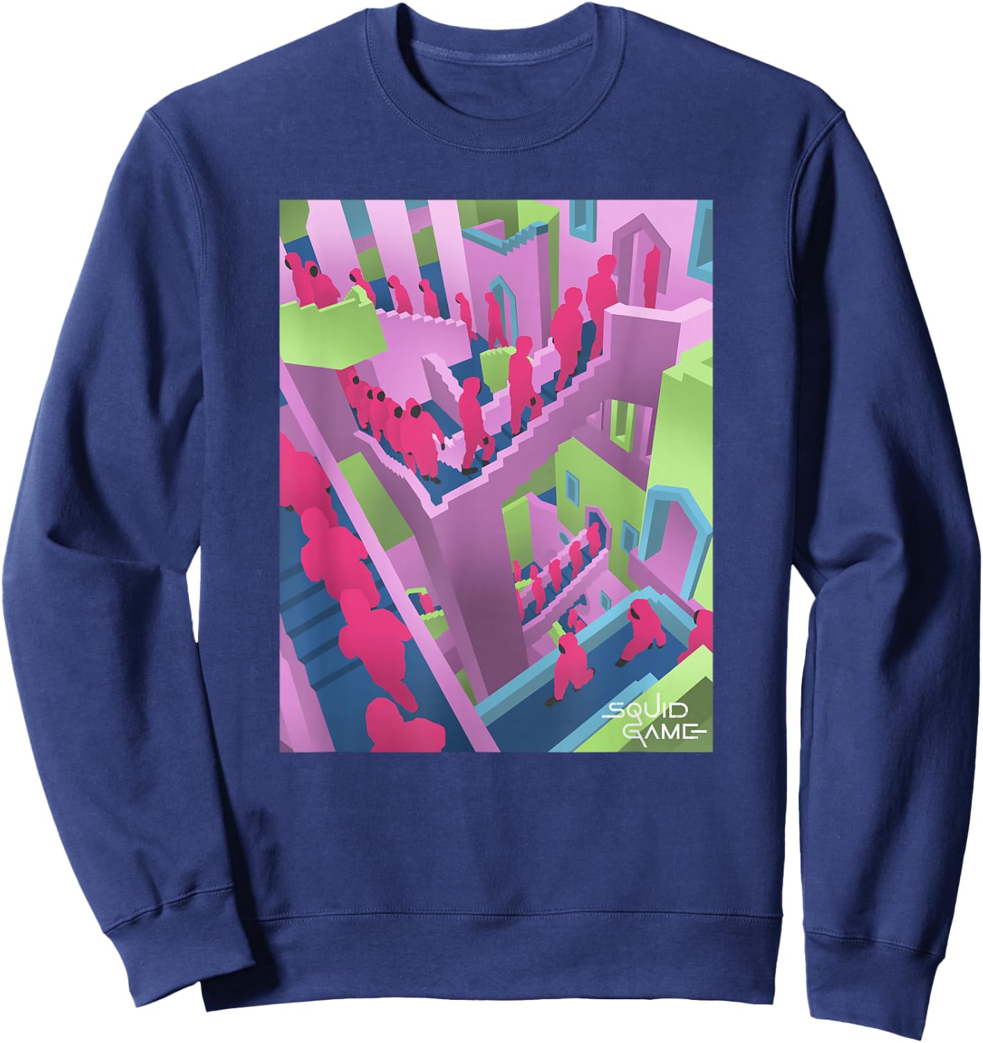 Squid Game Guards Stairs Neon Poster Sweatshirt - Sweatshirt | Navy