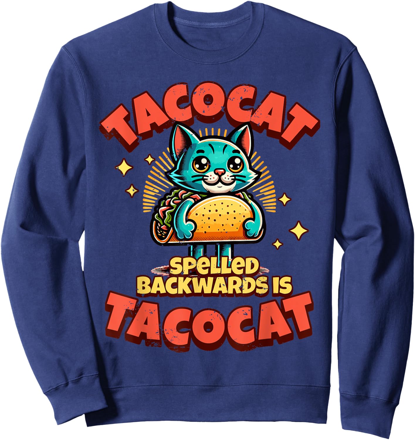 Retro Tacocat Spelled Backwards Is Taco Cat , Cute Paws Women Girls Kids Sweatshirt - Sweatshirt | Navy