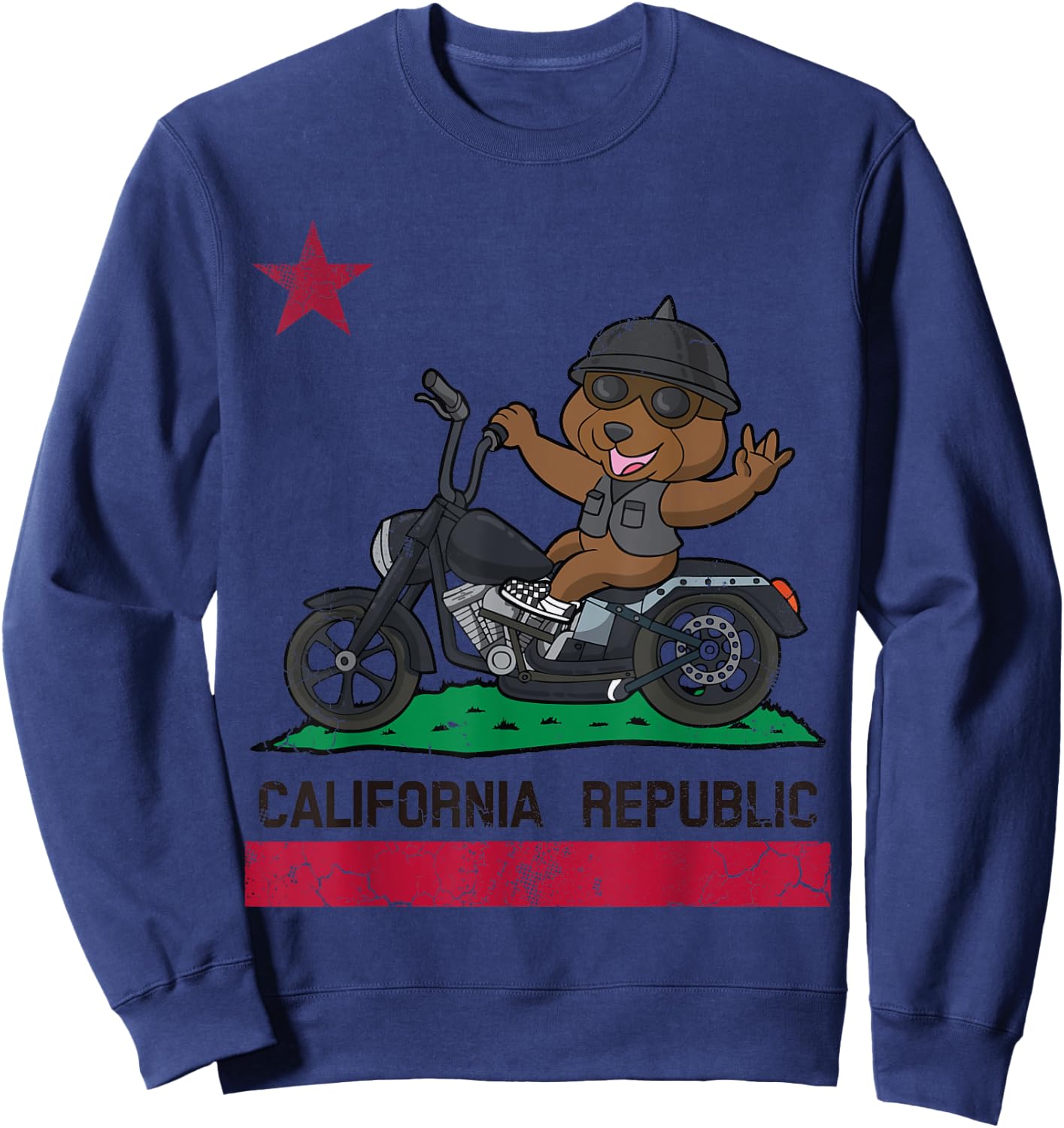 California Republic Flag Bear Biker Motorcycle Sweatshirt - Sweatshirt | Navy
