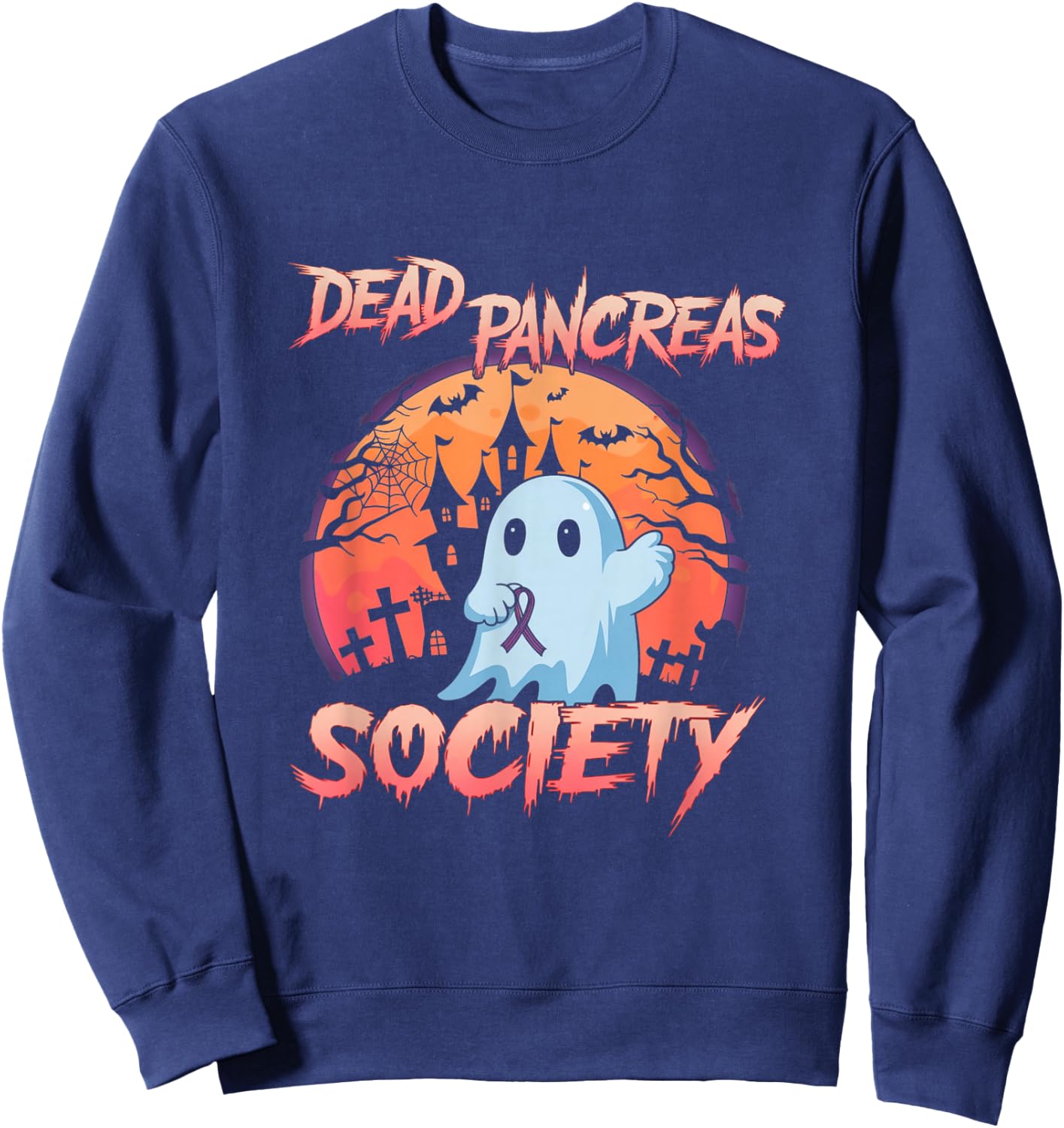 Diabetes Awareness Dead Pancreas Society Ghost Halloween Sweatshirt - Sweatshirt | Navy