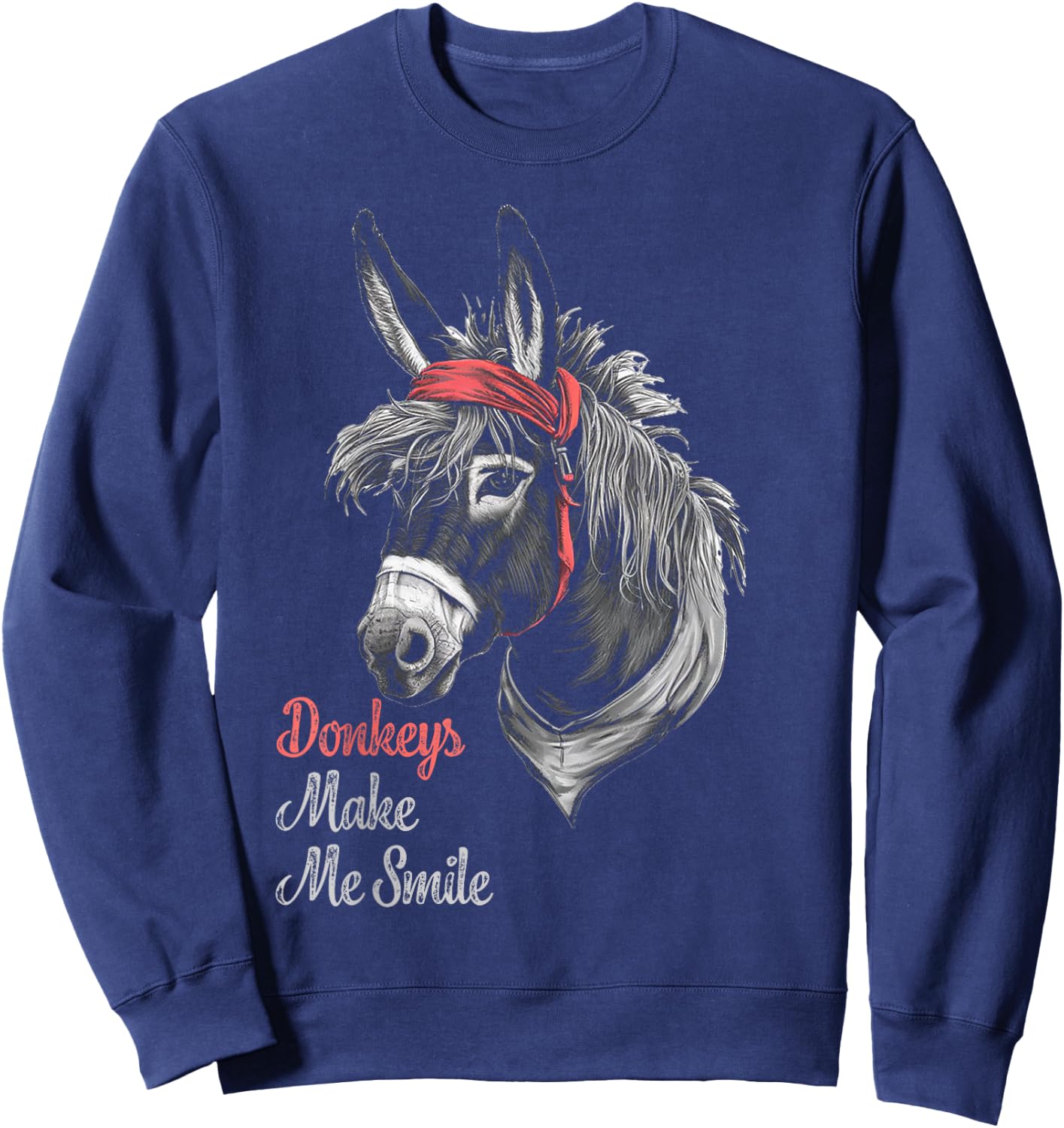 Donkeys Make Me Smile Cute Miniature DonkeyTail Red Bandana Sweatshirt - Sweatshirt | Navy