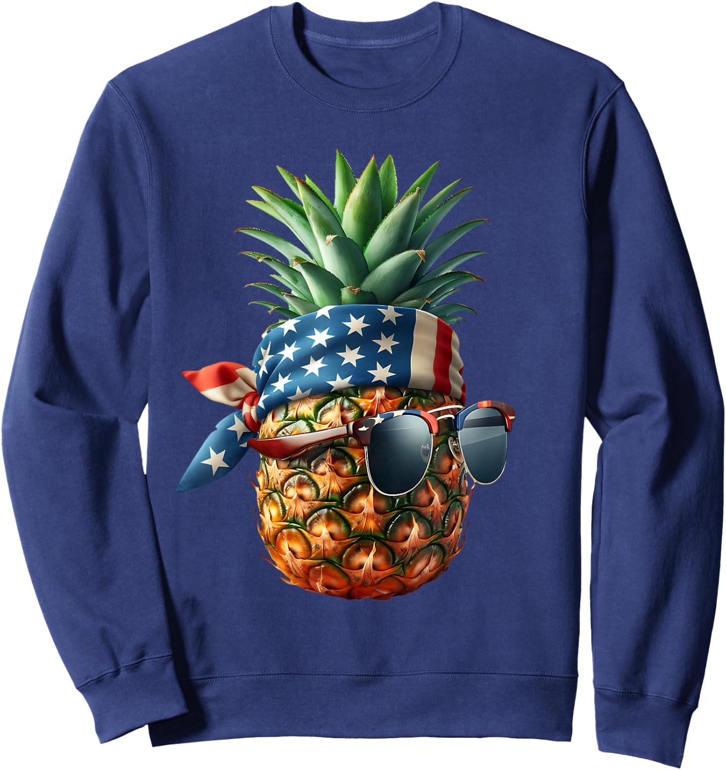 Pineapple with Bandana Sunglasses American Flag 4th of July Kids Men Sweatshirt - Sweatshirt | Navy
