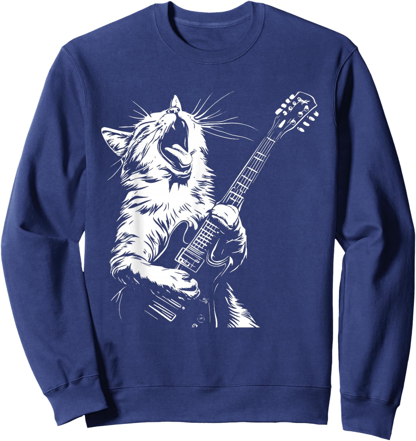 Funny Cat Playing Guitar Sweatshirt - Sweatshirt | Navy