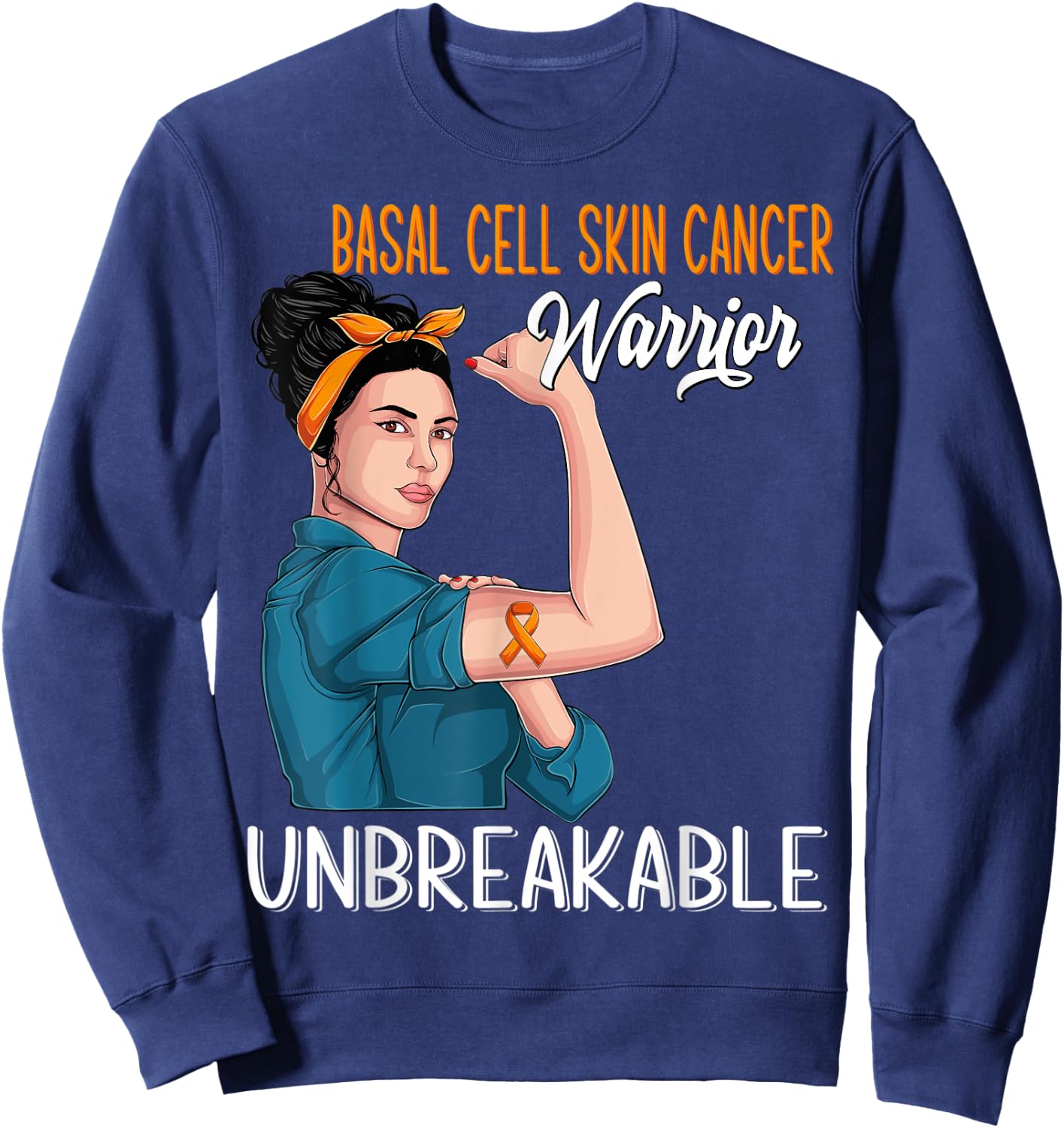 Basal Cell Skin Cancer Awareness Warrior Unbreakable Sweatshirt - Sweatshirt | Navy