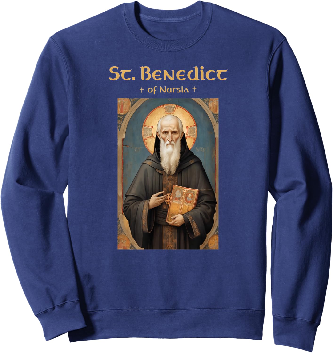 Saint Benedict Roman Catholic Icon Sweatshirt - Sweatshirt | Navy