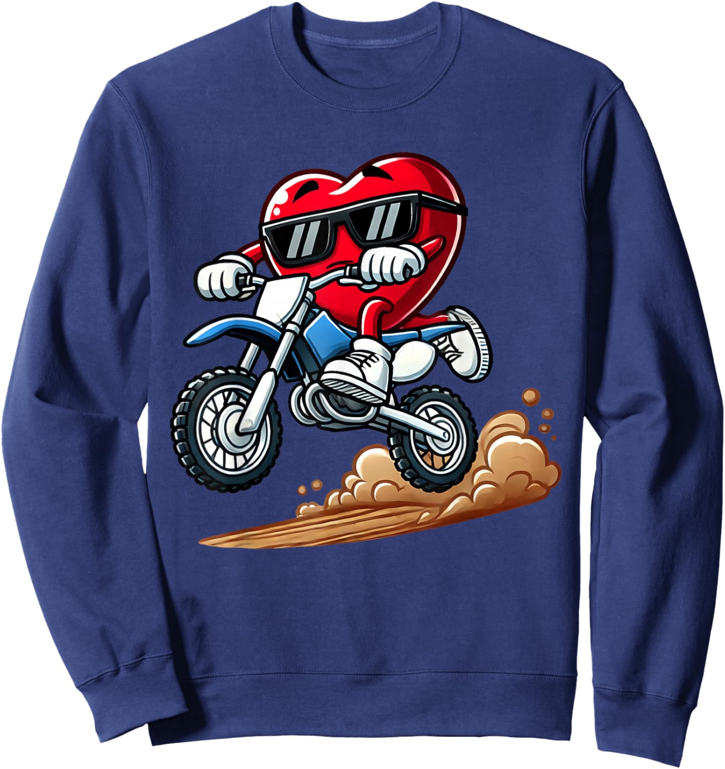 Valentine's Day Red Heart Dirt Bike Toddler Boys February Sweatshirt - Sweatshirt | Navy