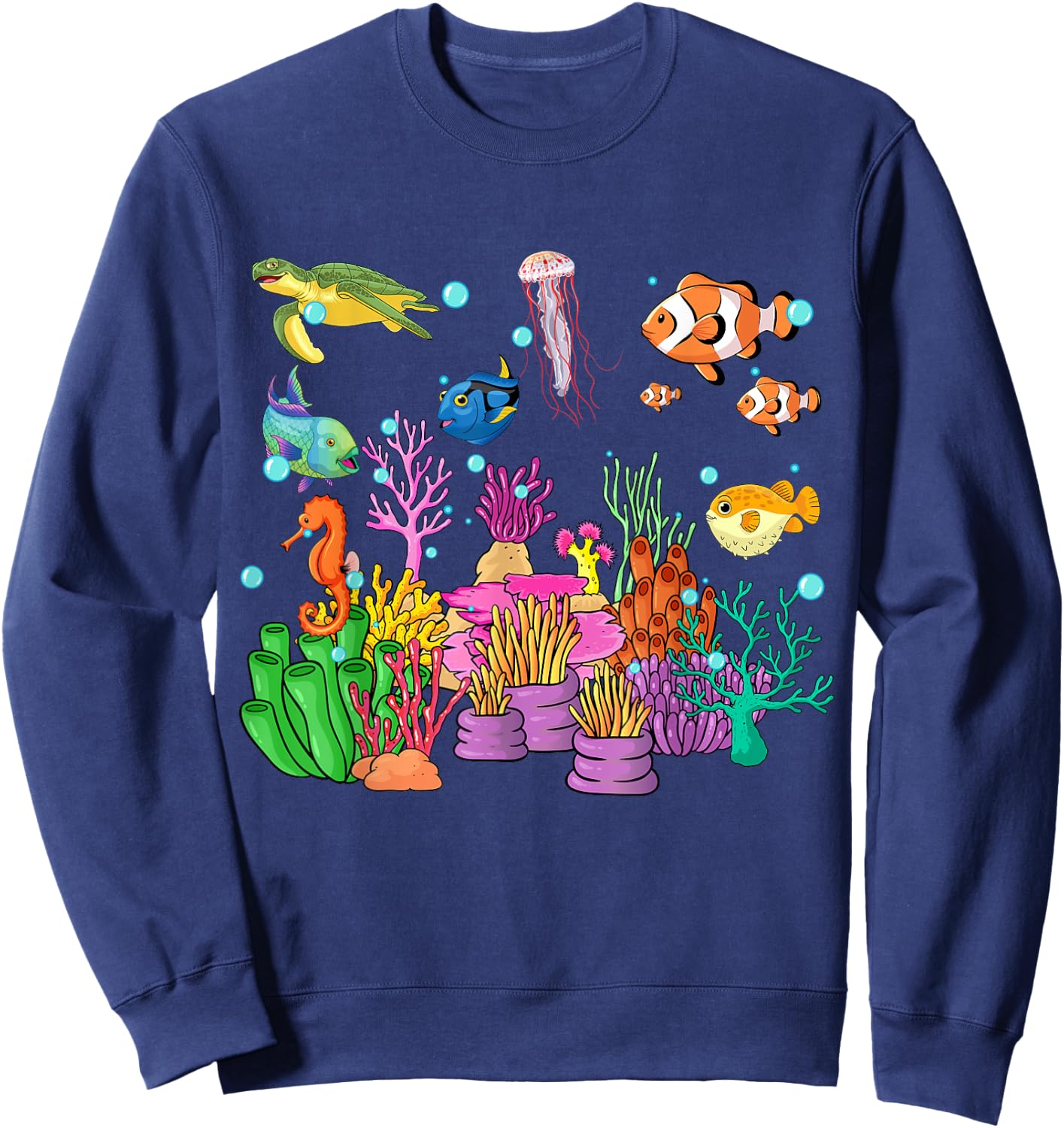 Coral reef with colorful tropical Fish, Marine Life Sweatshirt - Sweatshirt | Navy