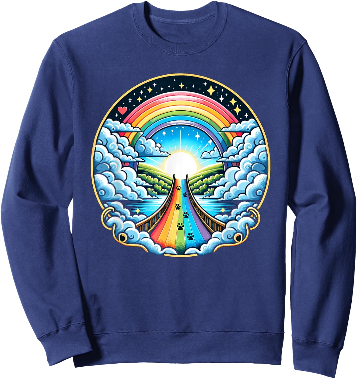 Loss of a Beloved Cat Dog. Rainbow Bridge Theme Sweatshirt - Sweatshirt | Navy