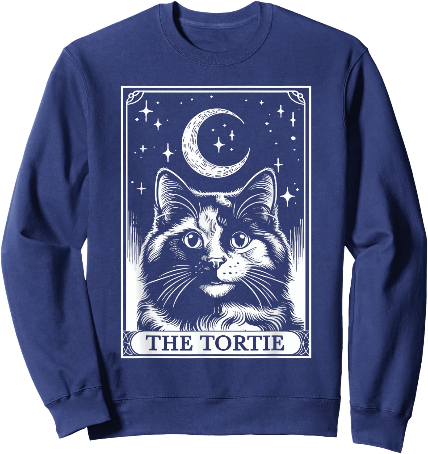 Tarot Card Vintage Crescent Moon Tortie Cat Mom Cat Lovers Women Kids Sweatshirt - Sweatshirt | Navy