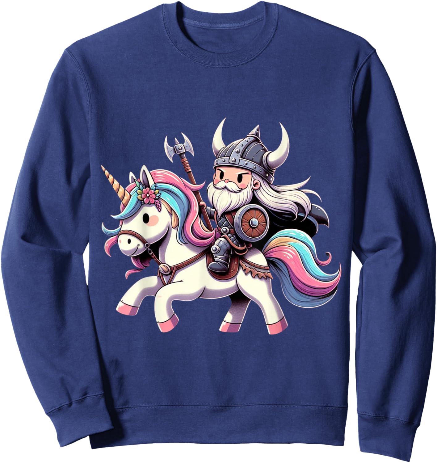 Viking Riding A Unicorn Boys Girls Men Women Kids Adults Sweatshirt - Sweatshirt | Navy